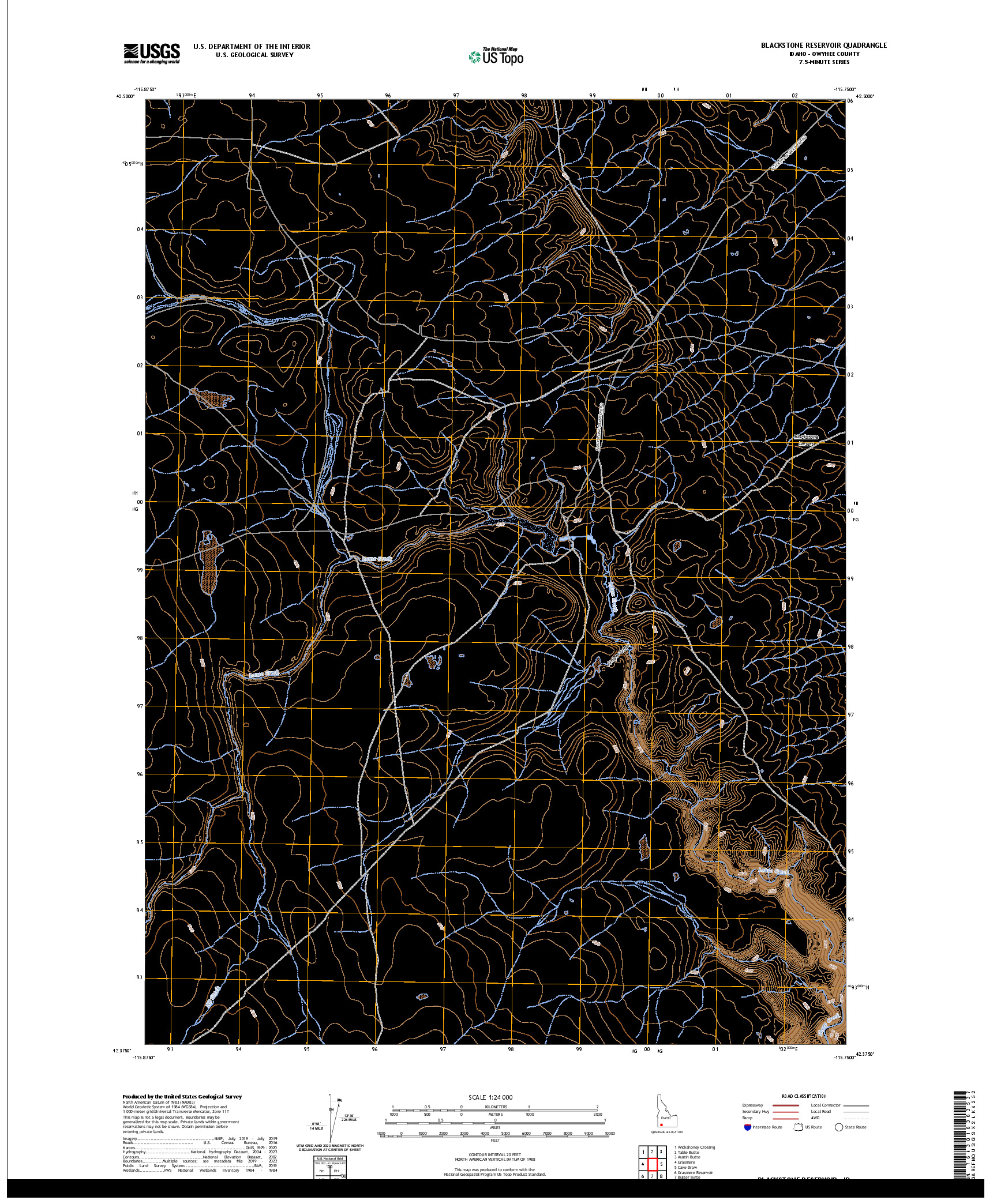 US TOPO 7.5-MINUTE MAP FOR BLACKSTONE RESERVOIR, ID
