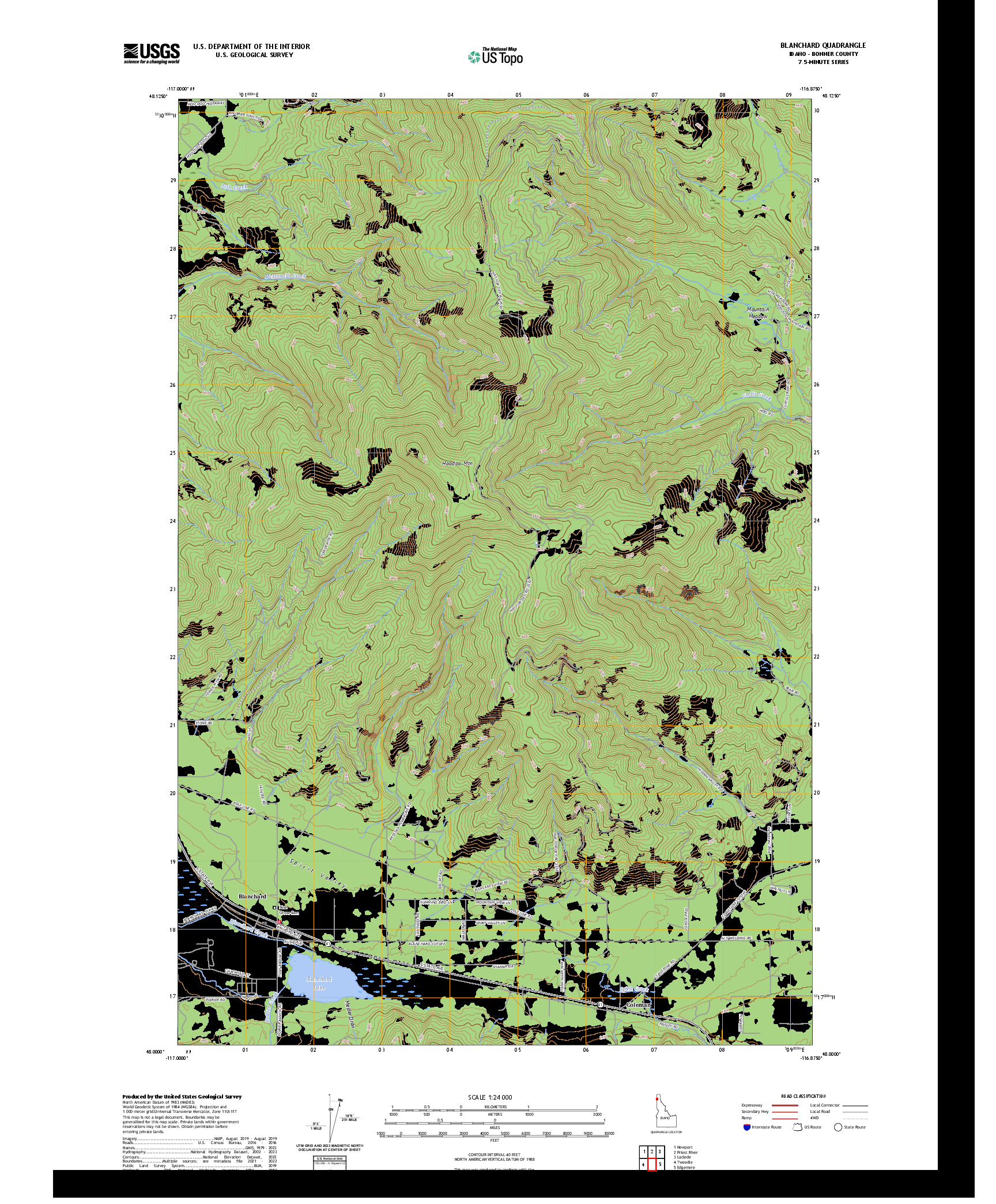 US TOPO 7.5-MINUTE MAP FOR BLANCHARD, ID