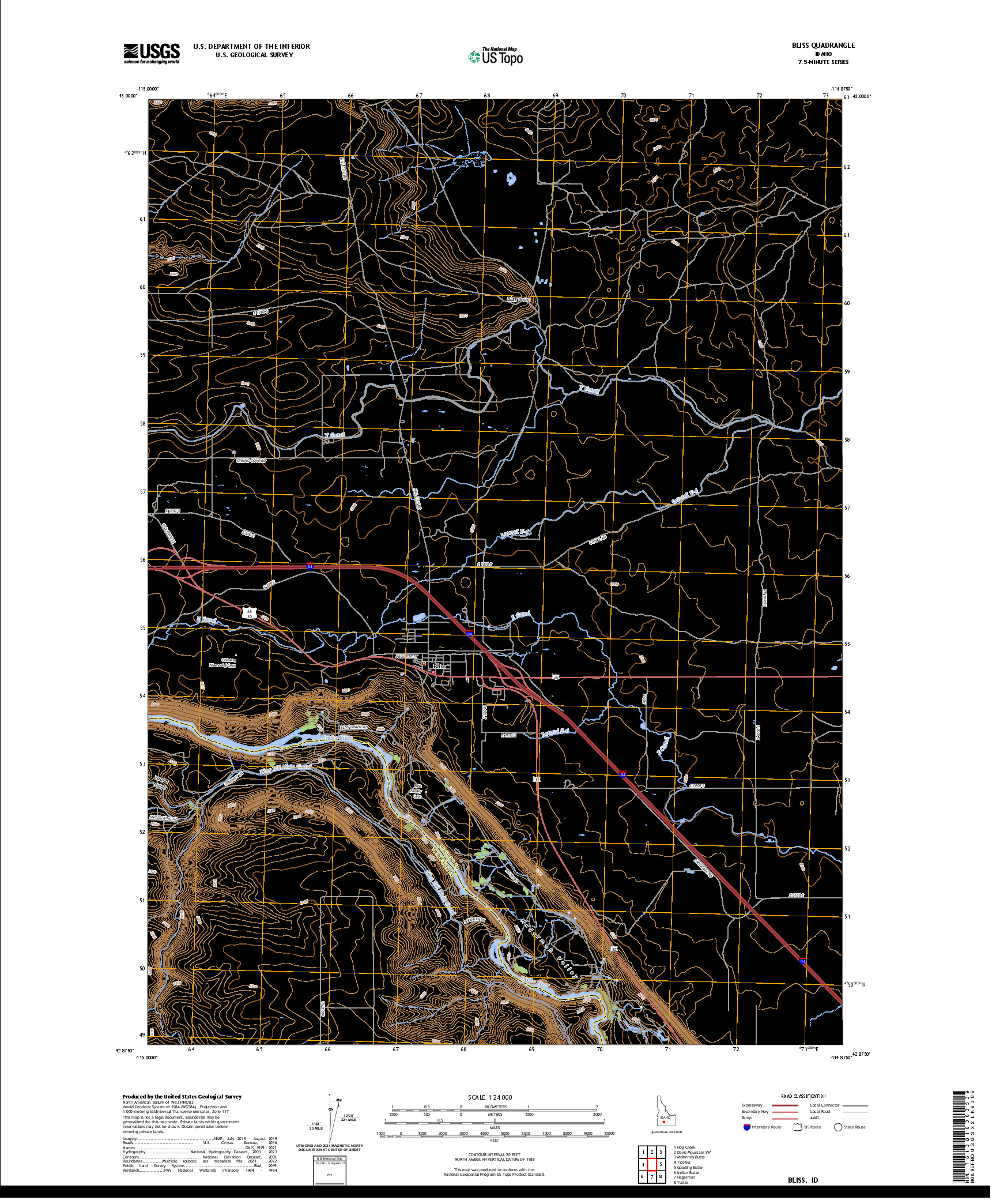 US TOPO 7.5-MINUTE MAP FOR BLISS, ID