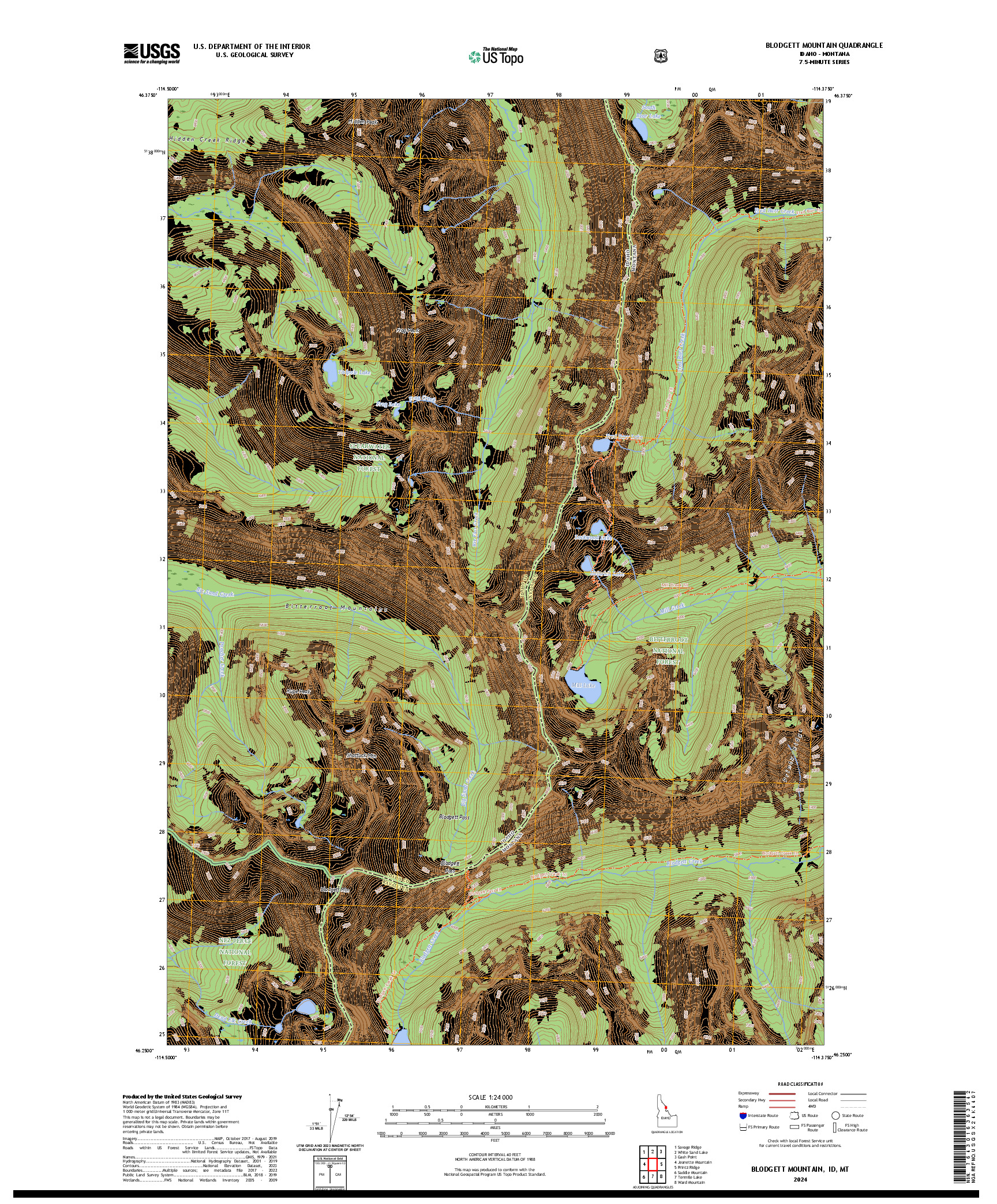 US TOPO 7.5-MINUTE MAP FOR BLODGETT MOUNTAIN, ID,MT