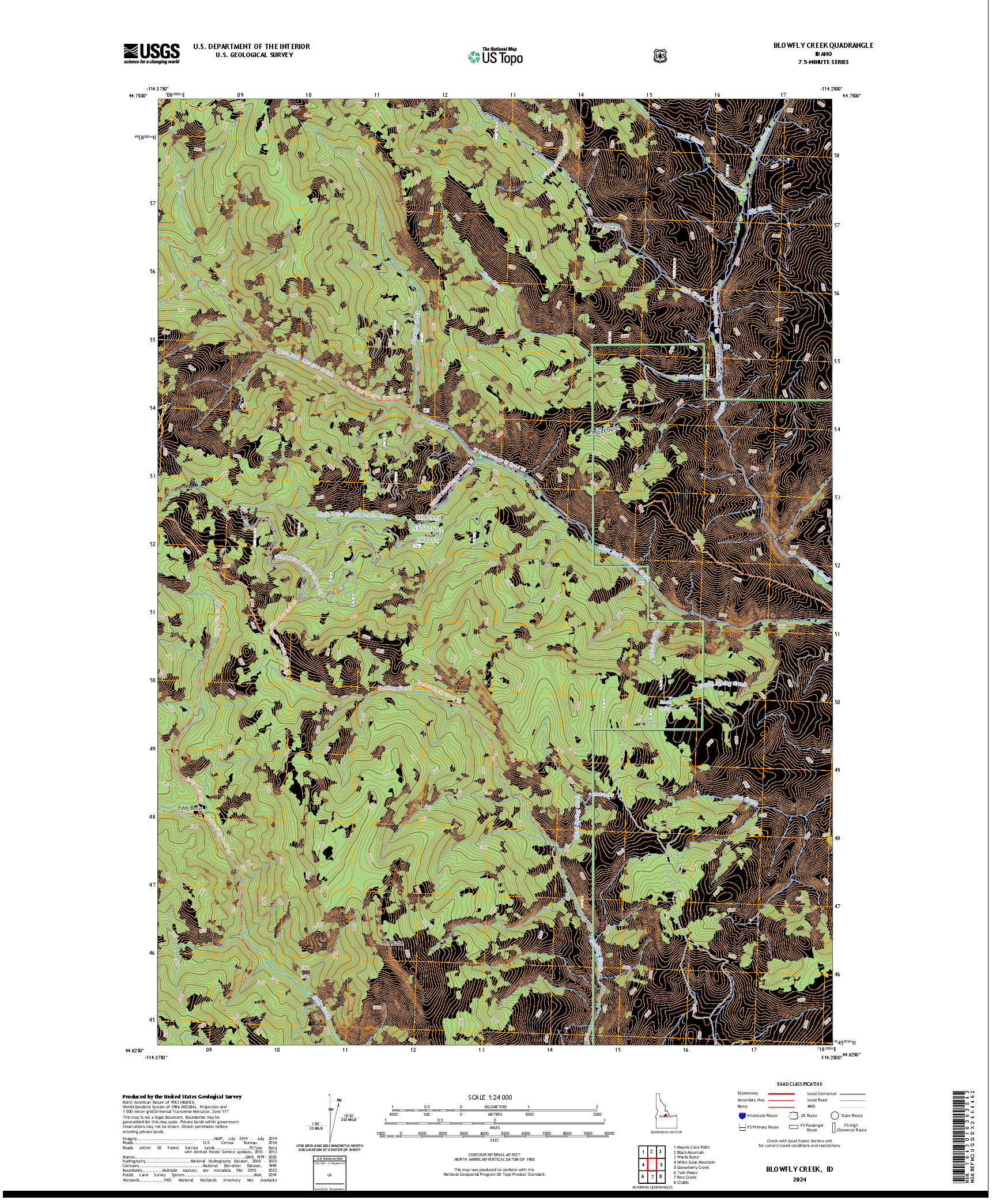 US TOPO 7.5-MINUTE MAP FOR BLOWFLY CREEK, ID