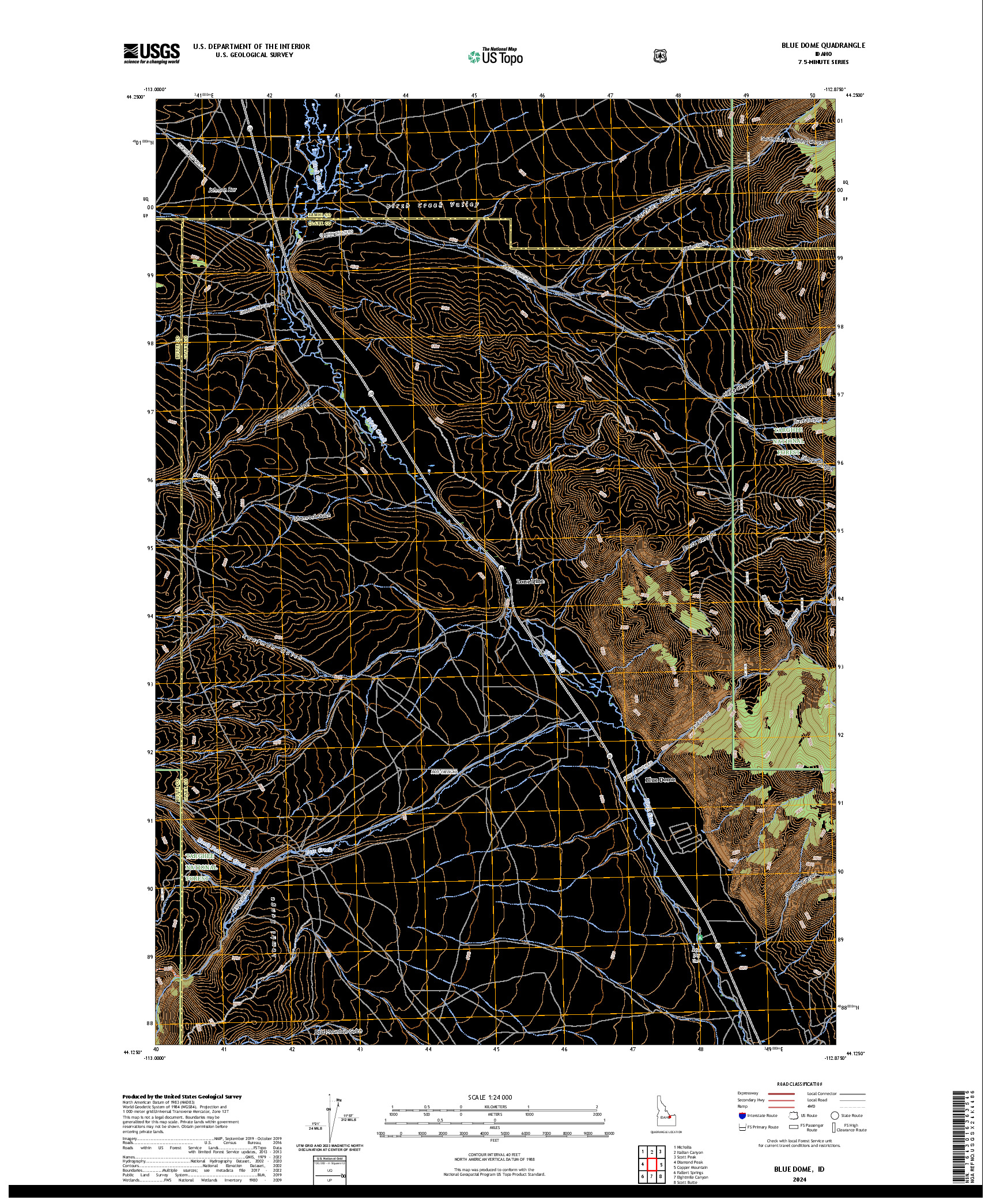 US TOPO 7.5-MINUTE MAP FOR BLUE DOME, ID