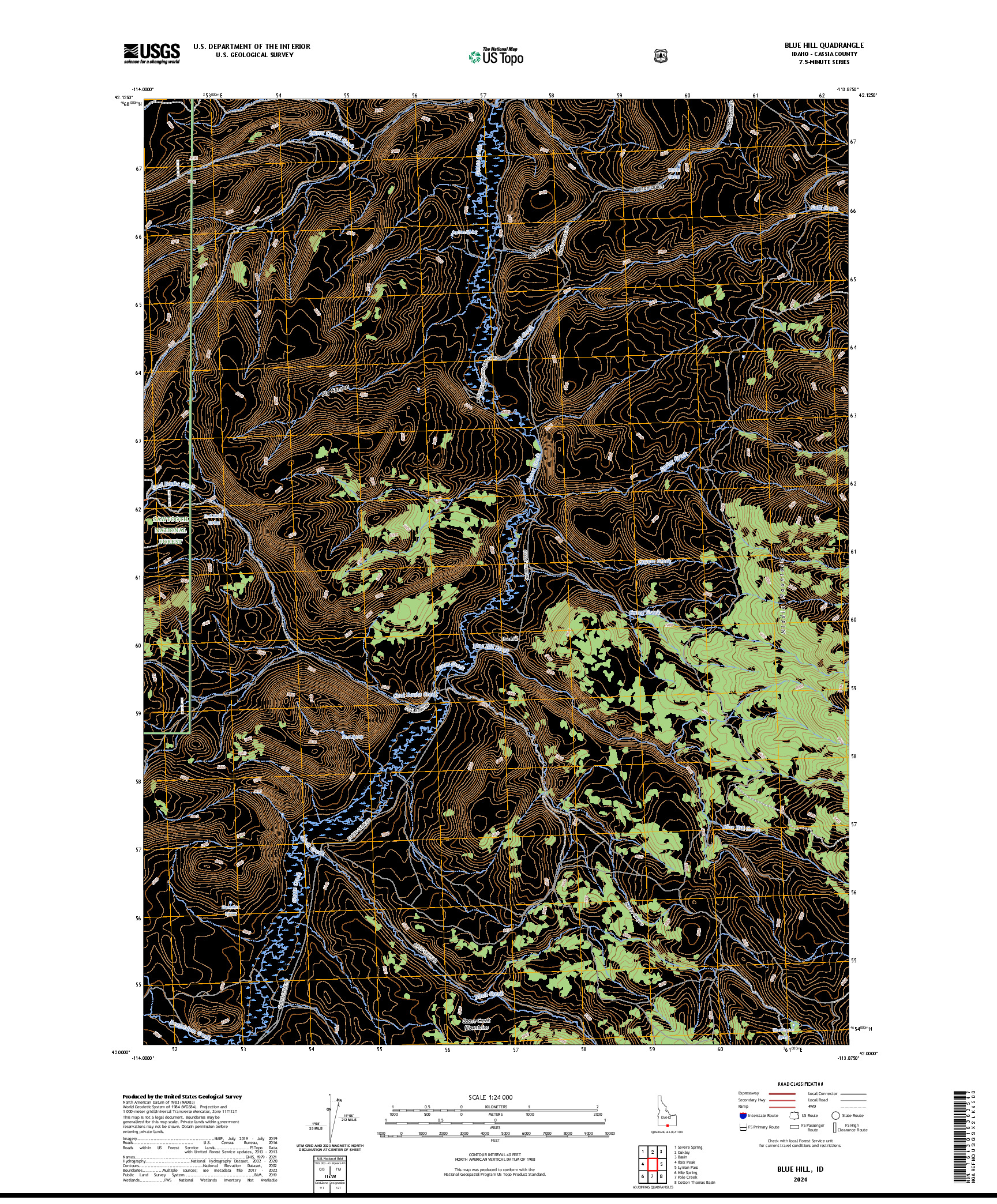 US TOPO 7.5-MINUTE MAP FOR BLUE HILL, ID