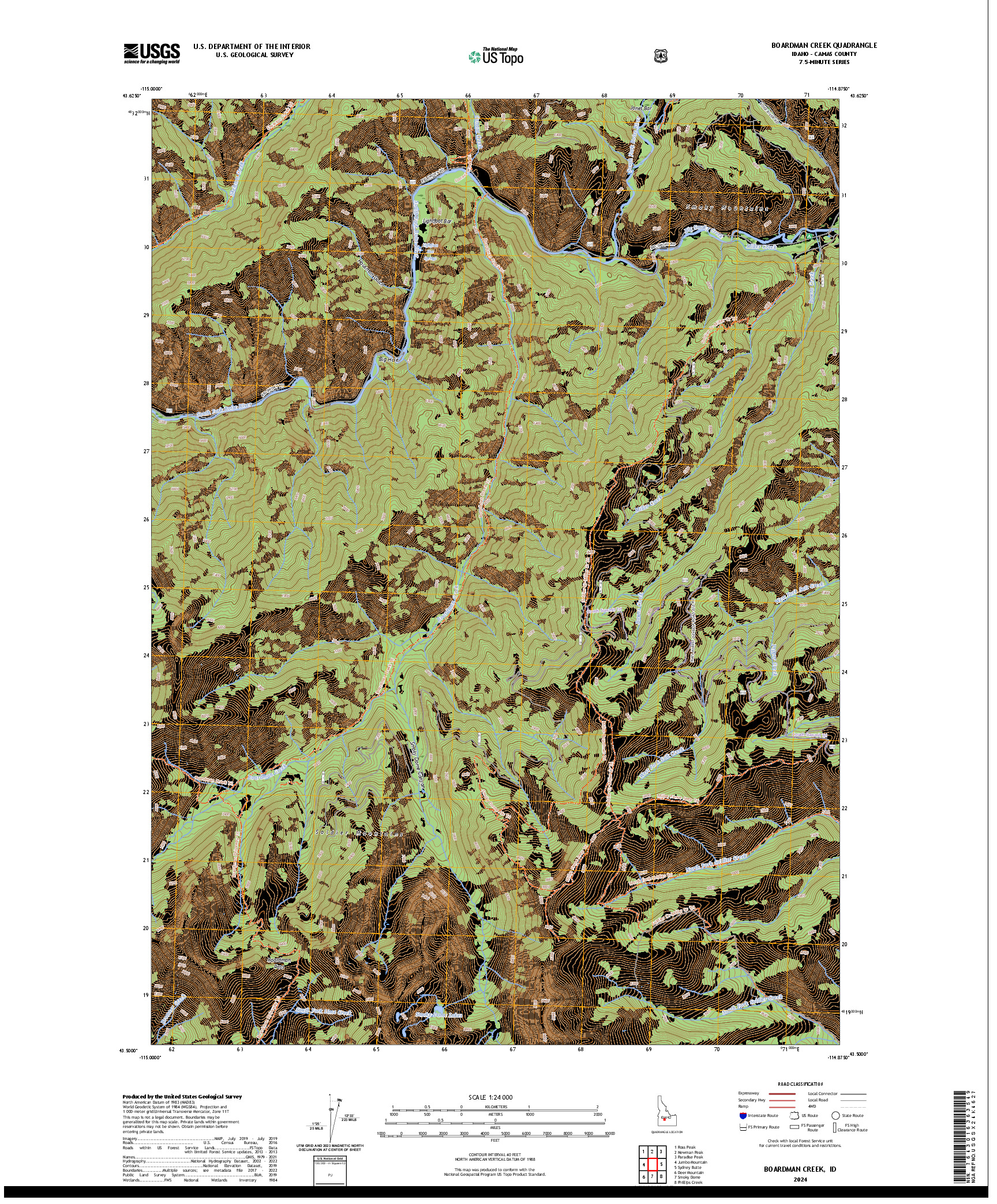 US TOPO 7.5-MINUTE MAP FOR BOARDMAN CREEK, ID