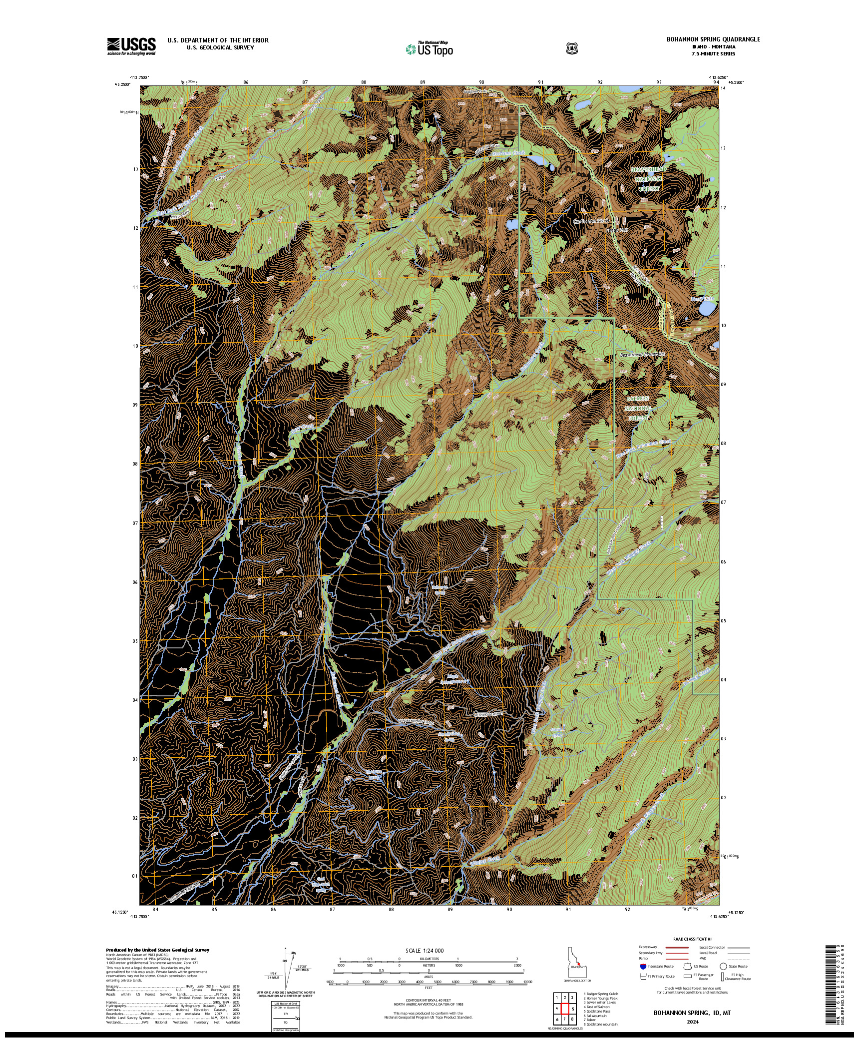 US TOPO 7.5-MINUTE MAP FOR BOHANNON SPRING, ID,MT