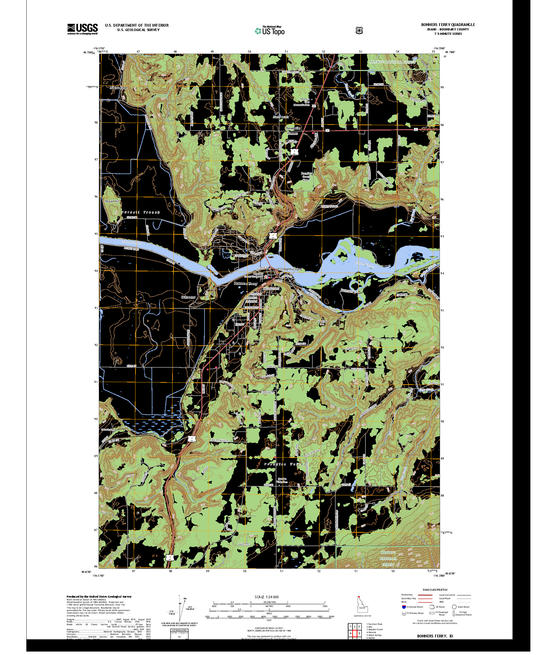 US TOPO 7.5-MINUTE MAP FOR BONNERS FERRY, ID