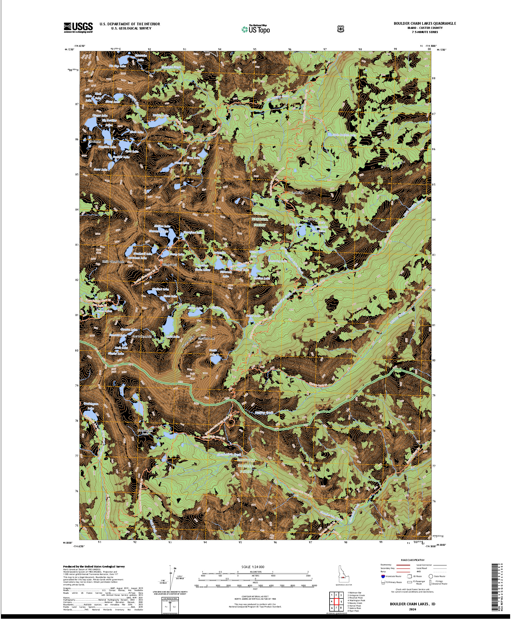 US TOPO 7.5-MINUTE MAP FOR BOULDER CHAIN LAKES, ID