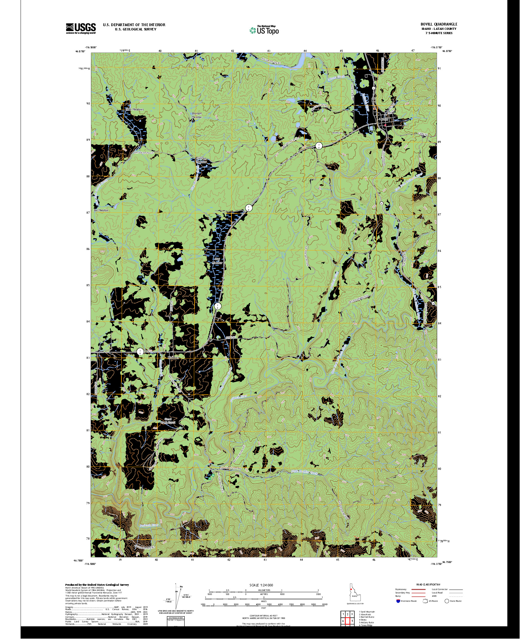 US TOPO 7.5-MINUTE MAP FOR BOVILL, ID