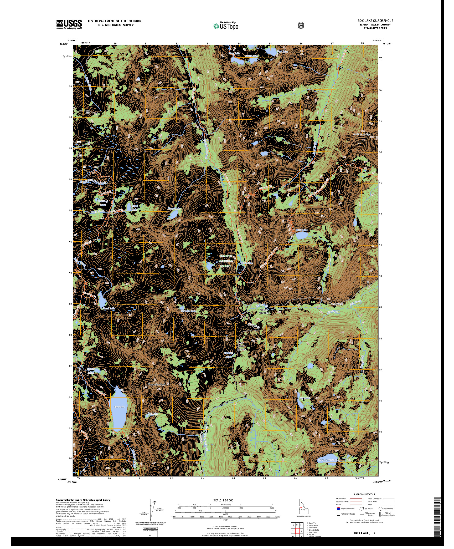 US TOPO 7.5-MINUTE MAP FOR BOX LAKE, ID