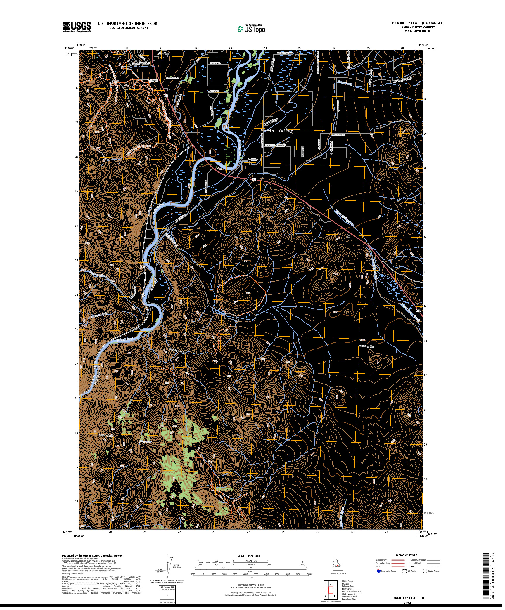 US TOPO 7.5-MINUTE MAP FOR BRADBURY FLAT, ID
