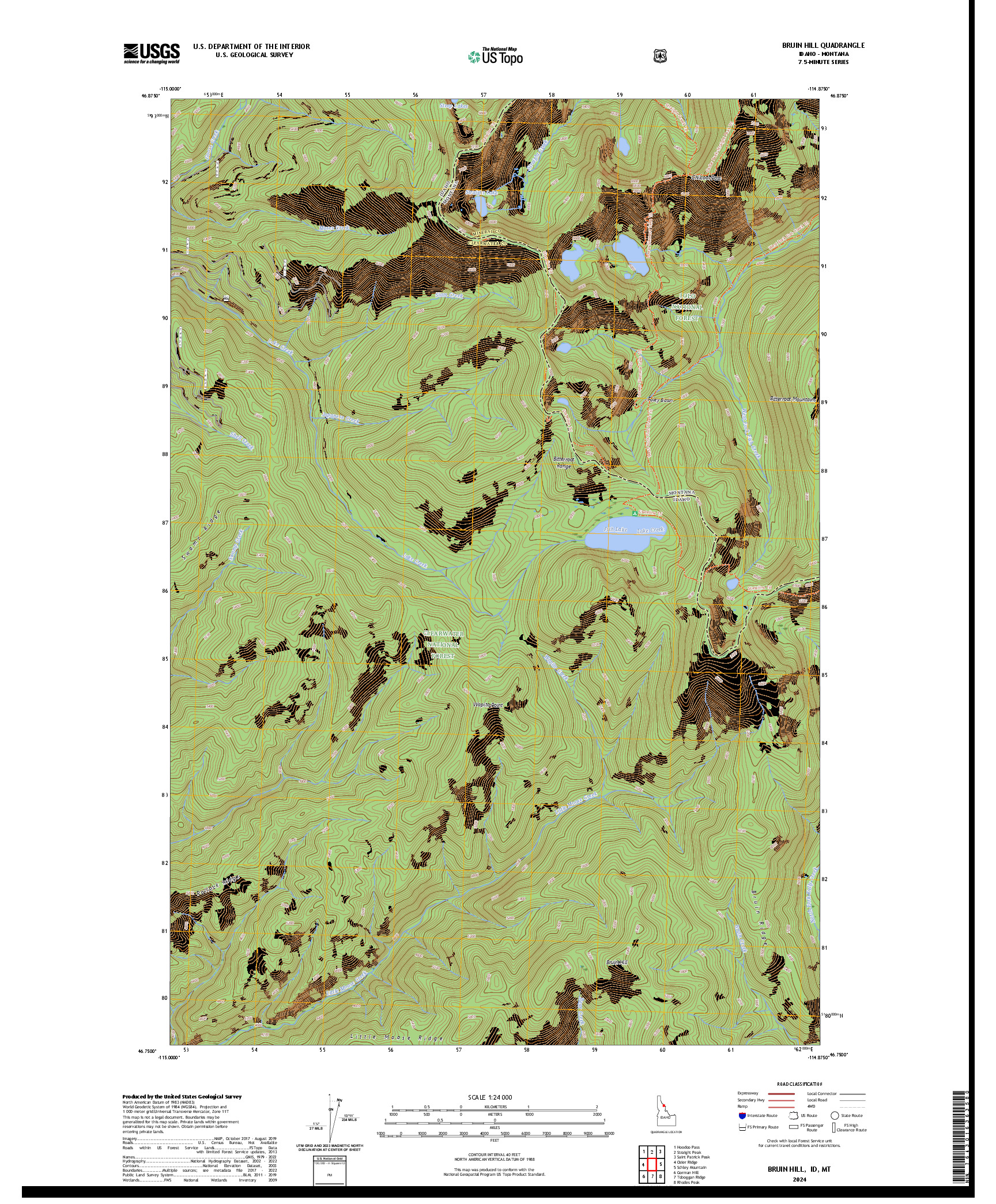 US TOPO 7.5-MINUTE MAP FOR BRUIN HILL, ID,MT