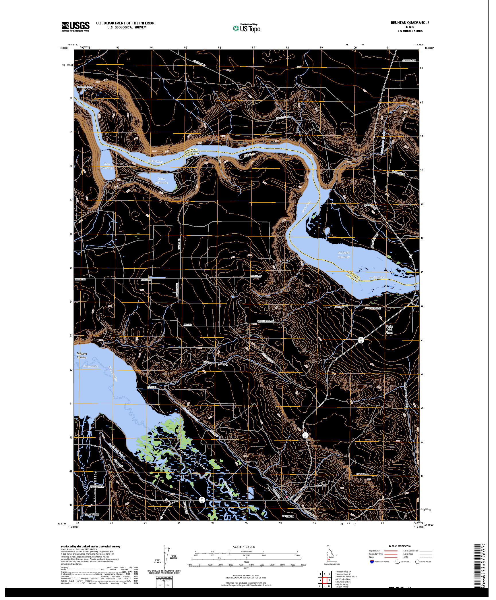 US TOPO 7.5-MINUTE MAP FOR BRUNEAU, ID