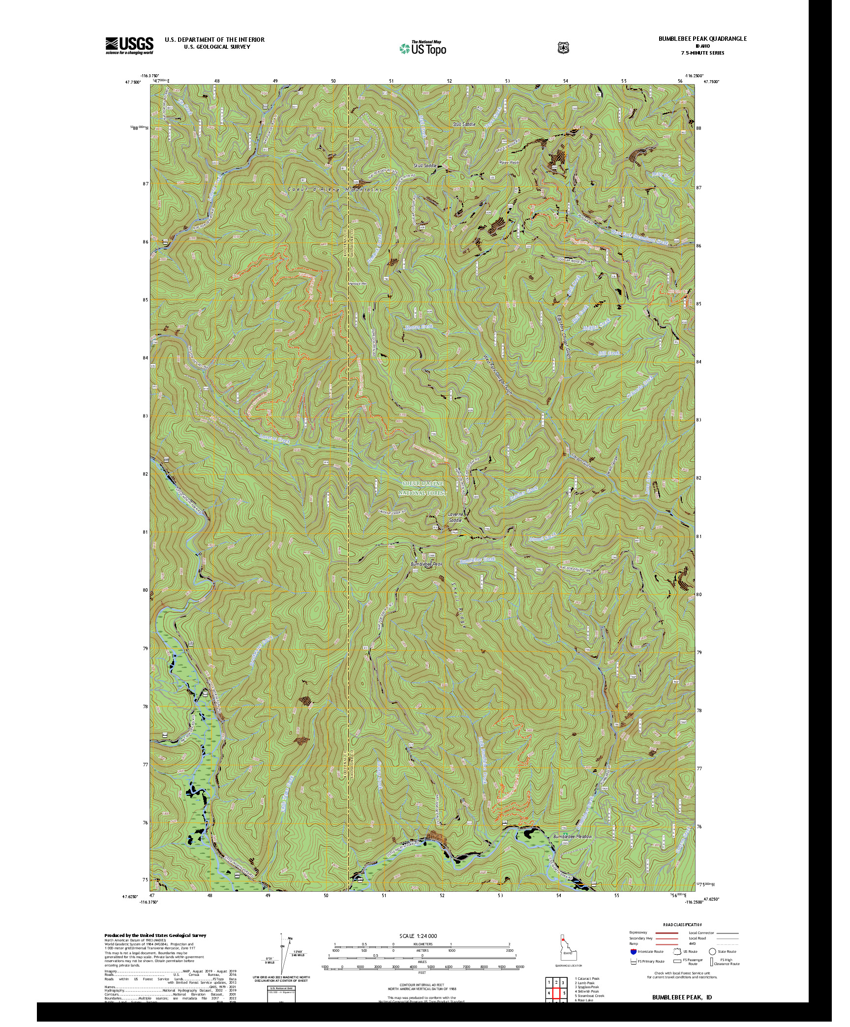 US TOPO 7.5-MINUTE MAP FOR BUMBLEBEE PEAK, ID
