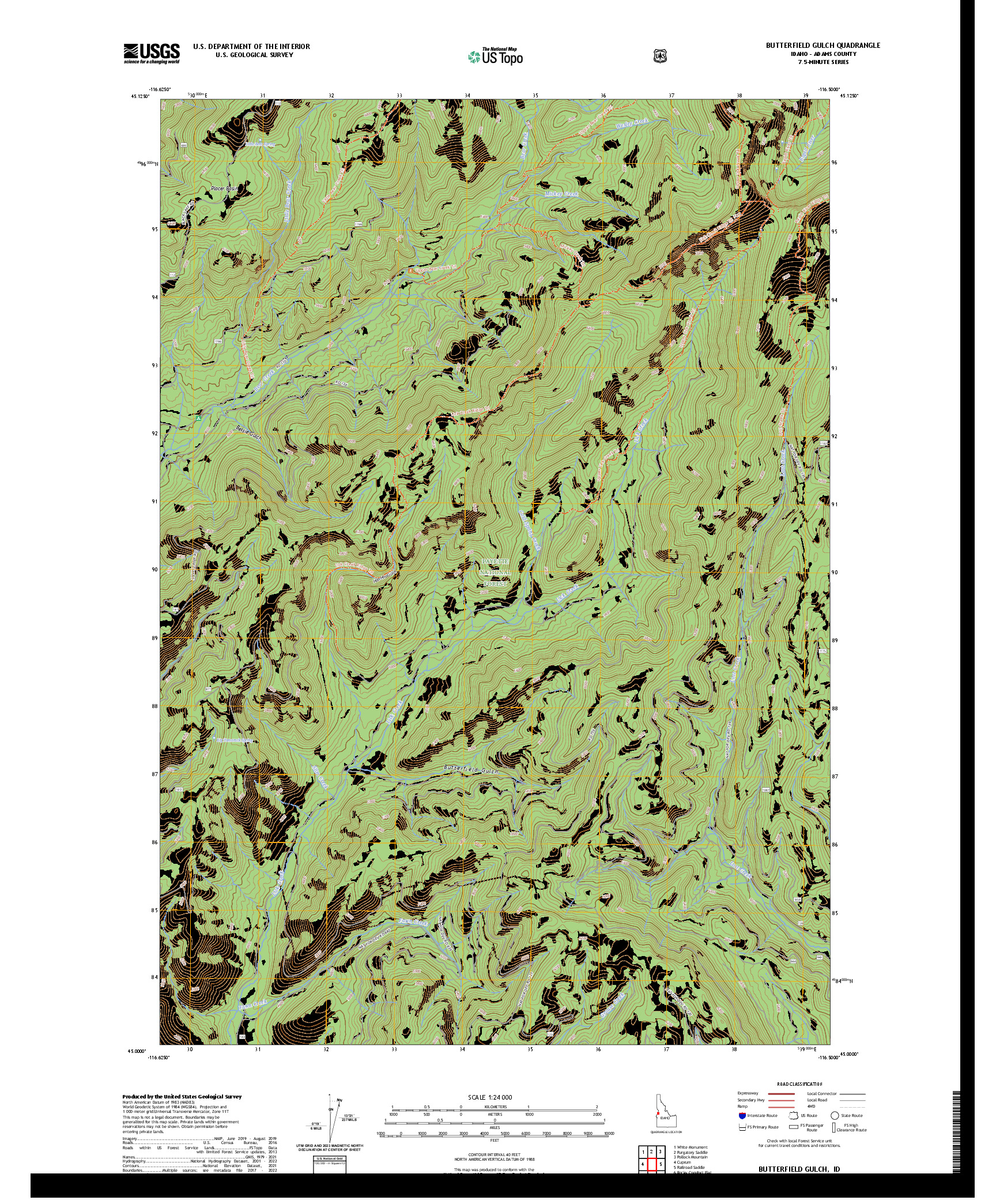 US TOPO 7.5-MINUTE MAP FOR BUTTERFIELD GULCH, ID
