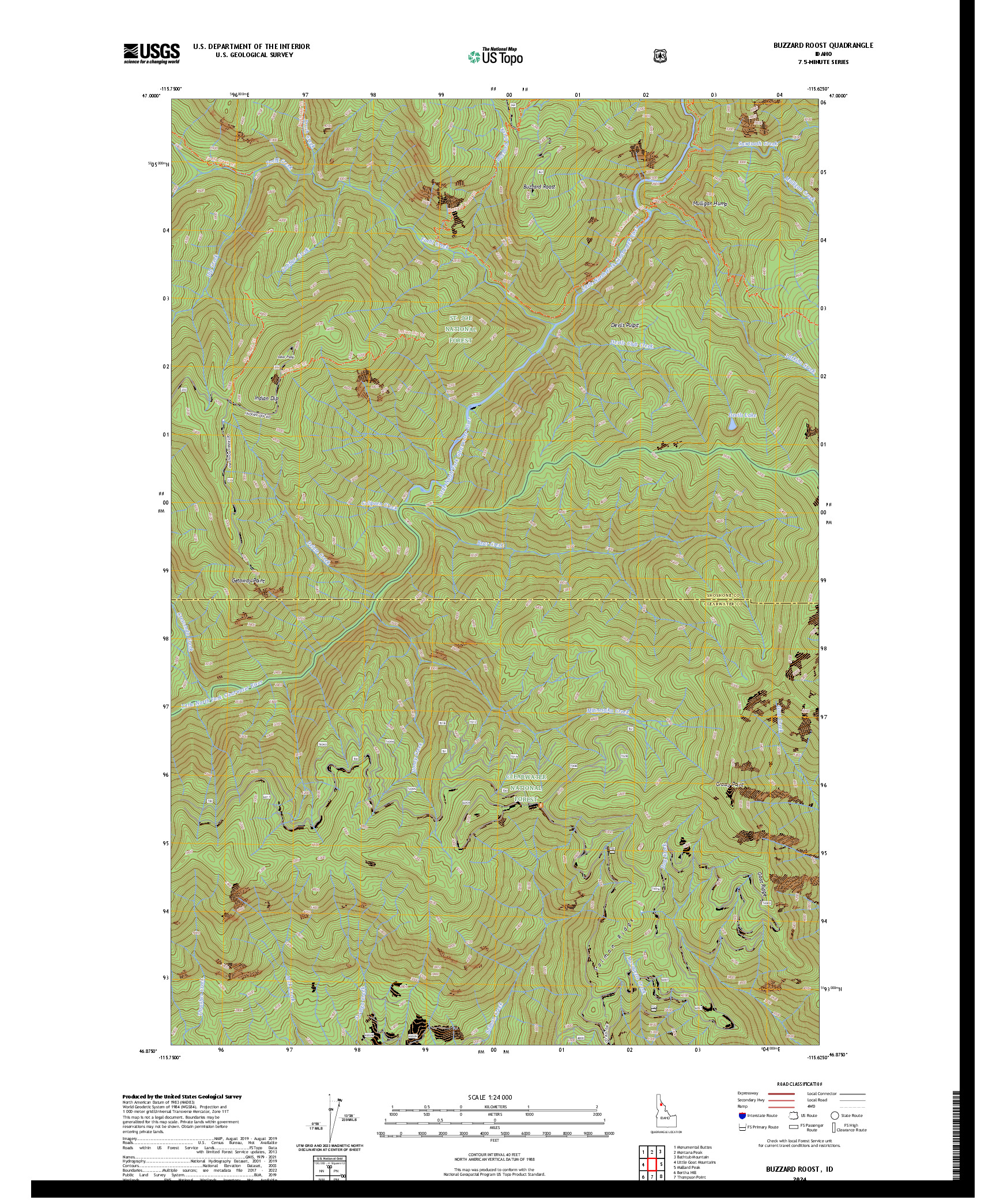 US TOPO 7.5-MINUTE MAP FOR BUZZARD ROOST, ID