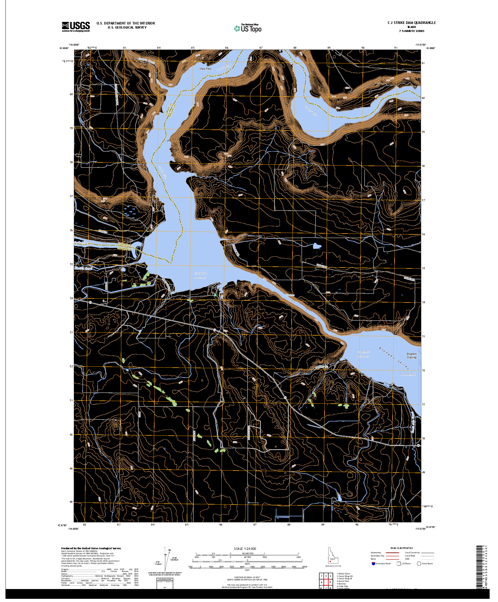 US TOPO 7.5-MINUTE MAP FOR C J STRIKE DAM, ID