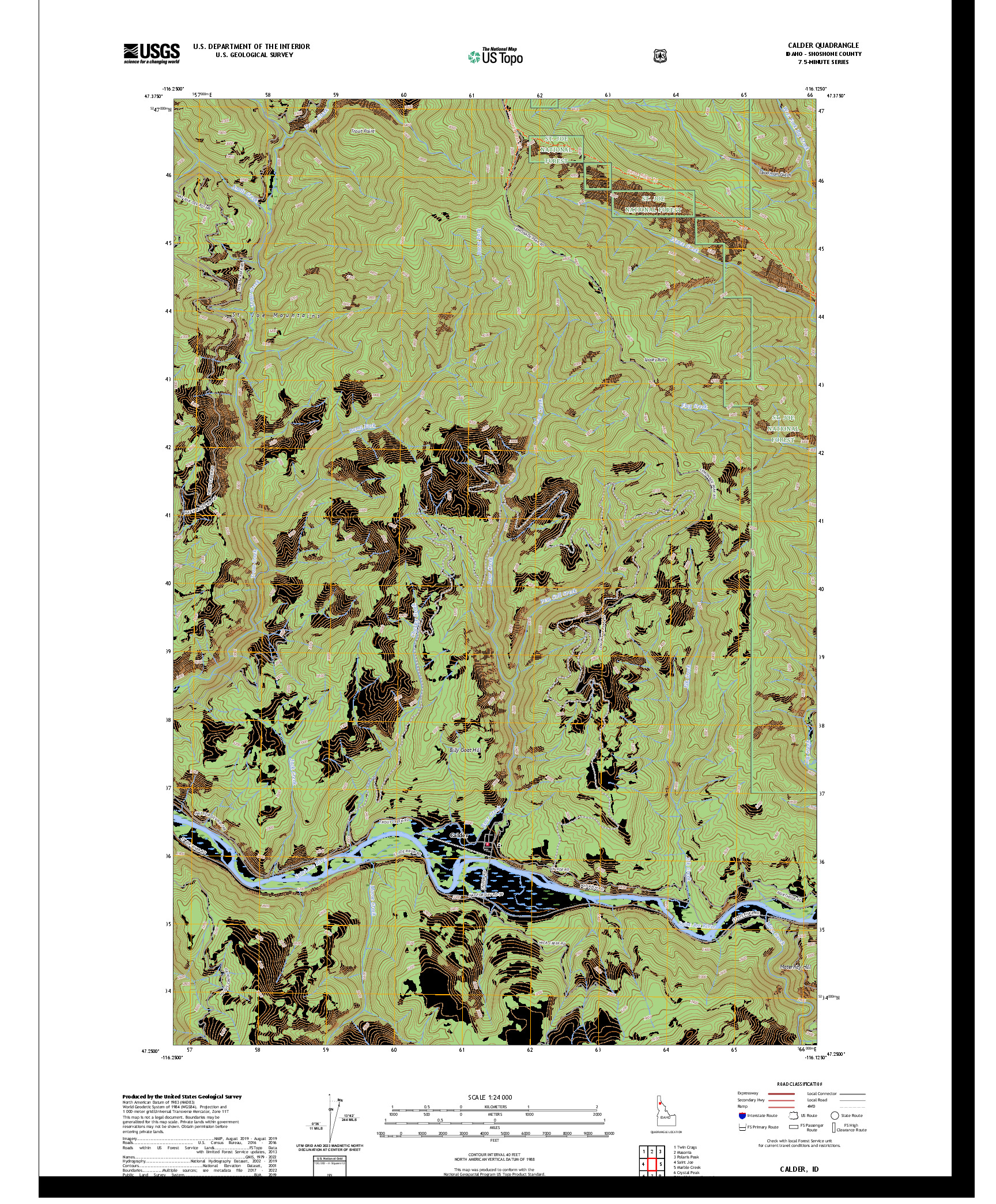 US TOPO 7.5-MINUTE MAP FOR CALDER, ID