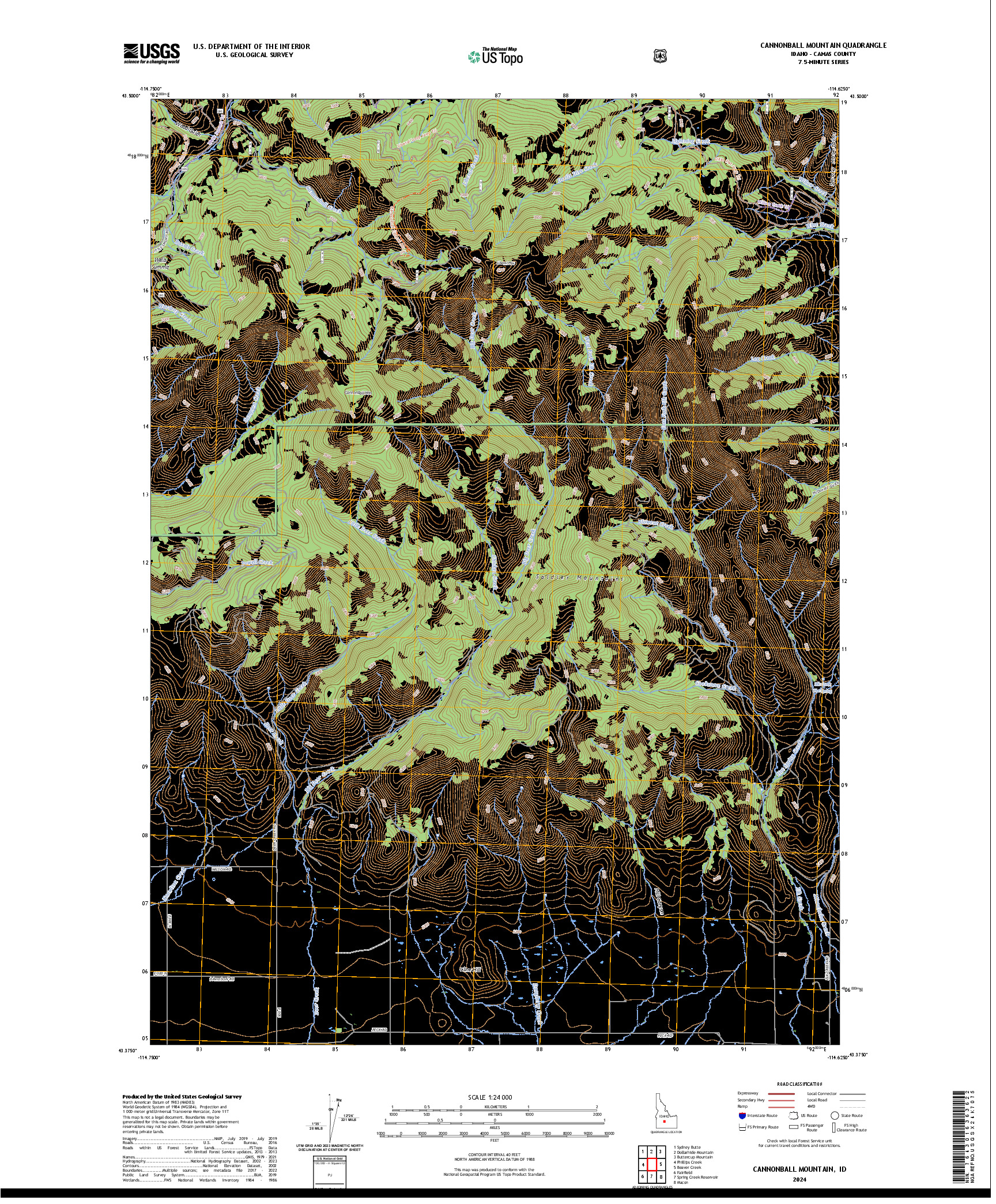US TOPO 7.5-MINUTE MAP FOR CANNONBALL MOUNTAIN, ID