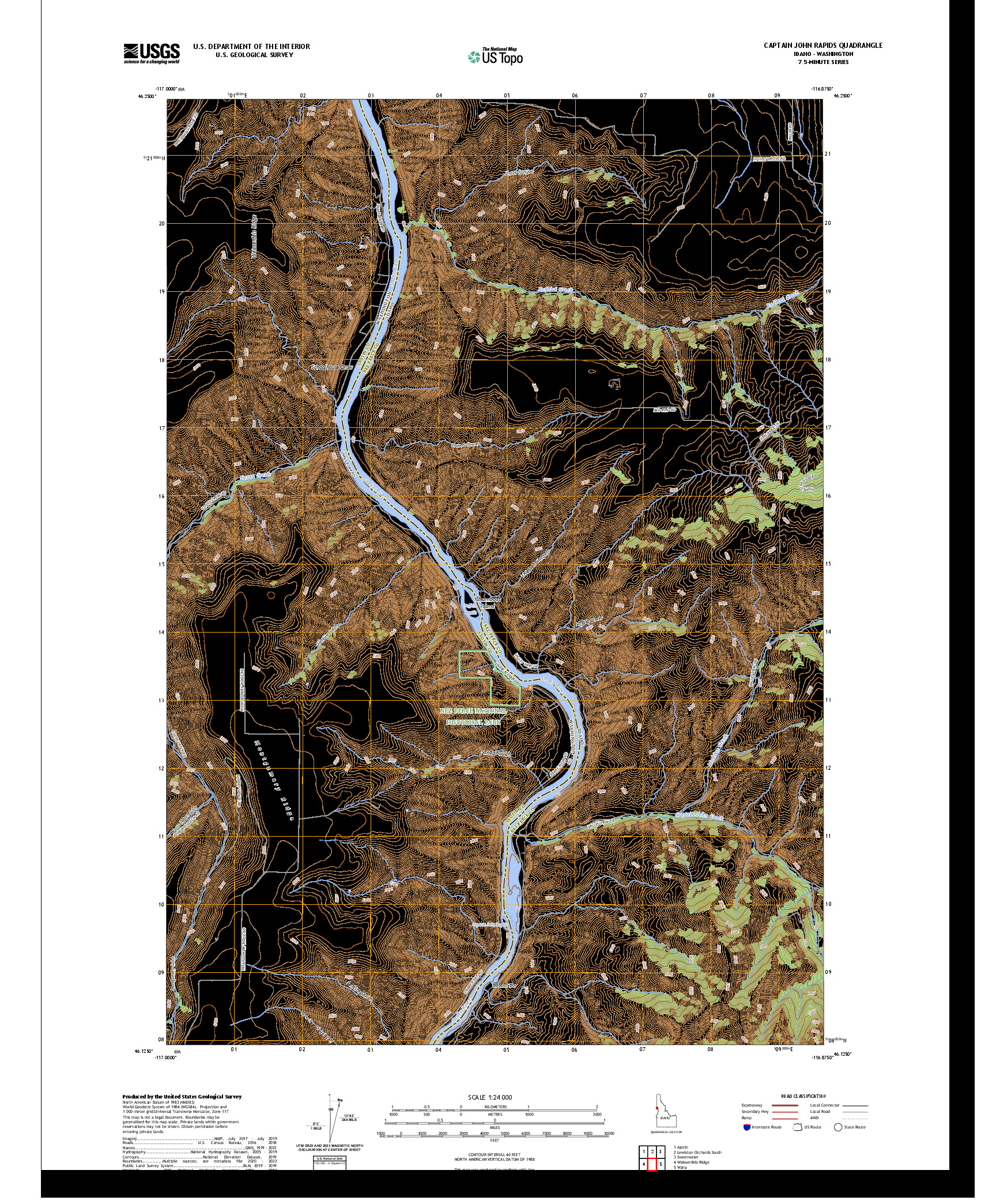 US TOPO 7.5-MINUTE MAP FOR CAPTAIN JOHN RAPIDS, ID,WA