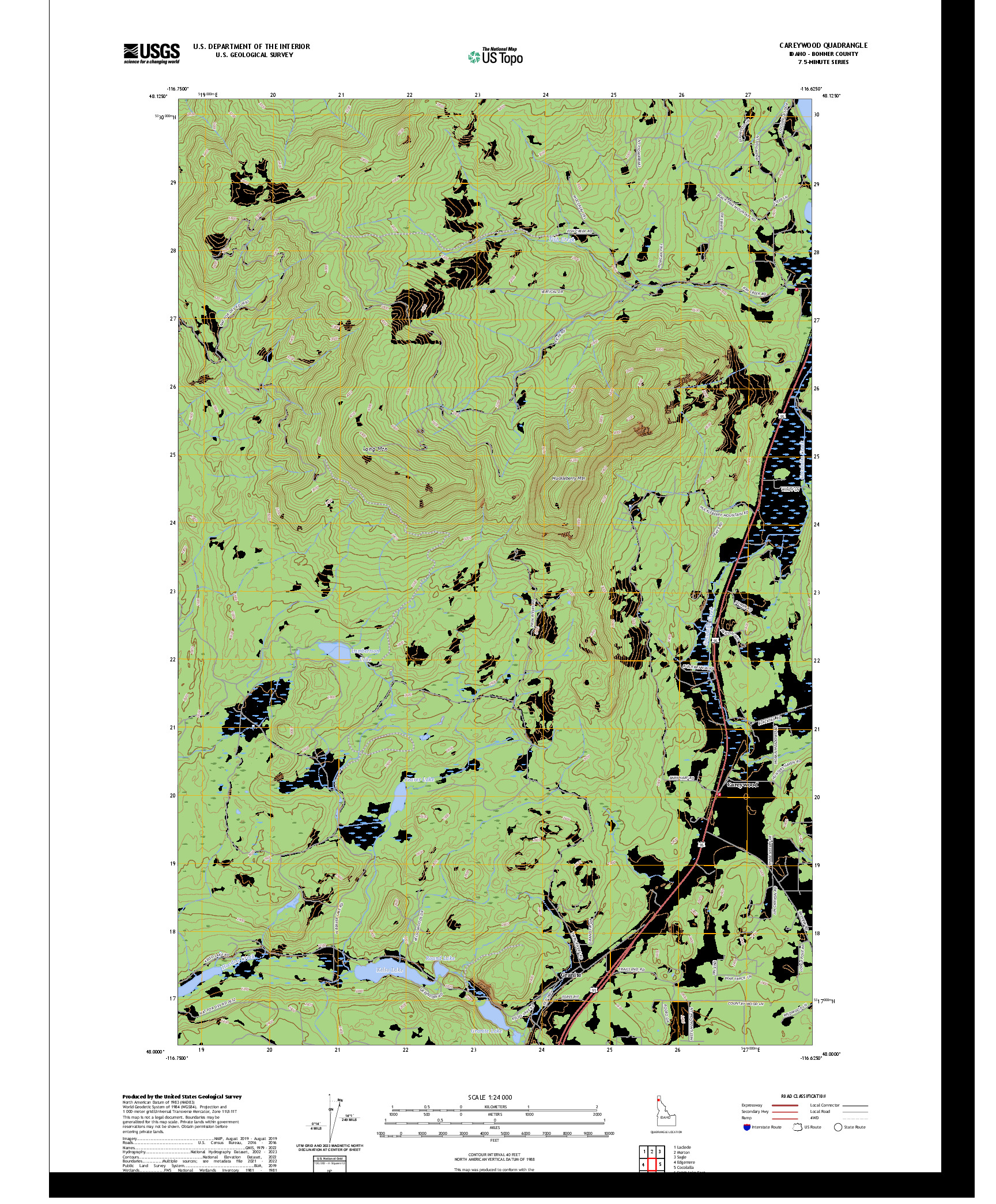 US TOPO 7.5-MINUTE MAP FOR CAREYWOOD, ID