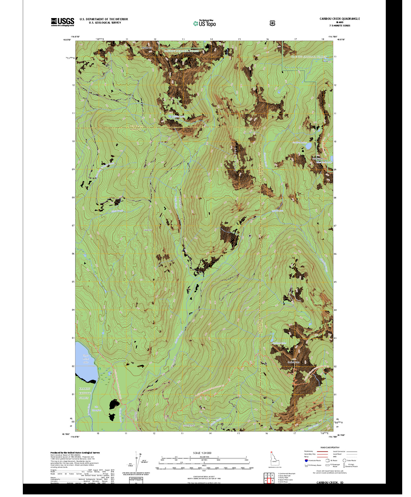 US TOPO 7.5-MINUTE MAP FOR CARIBOU CREEK, ID