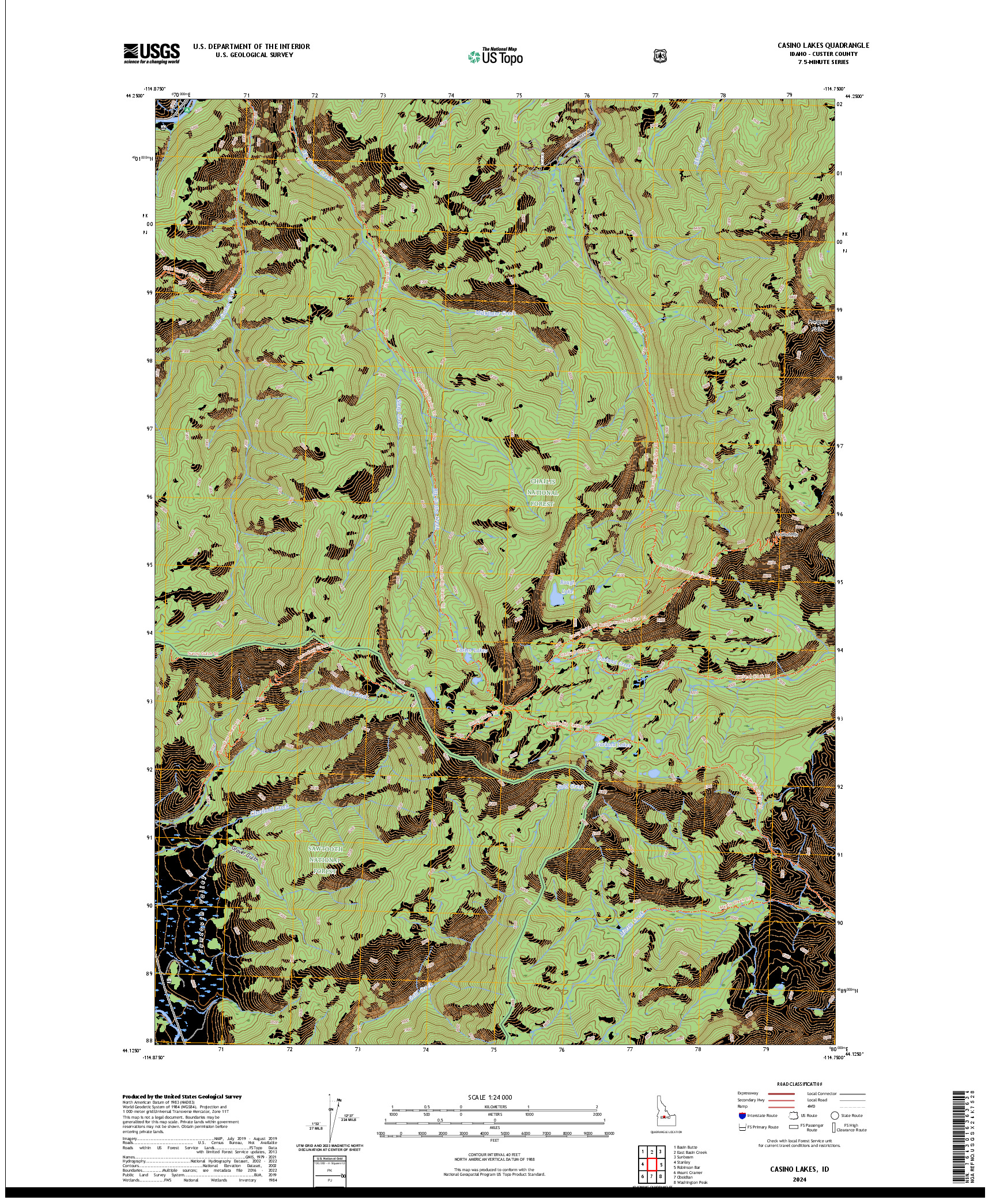US TOPO 7.5-MINUTE MAP FOR CASINO LAKES, ID