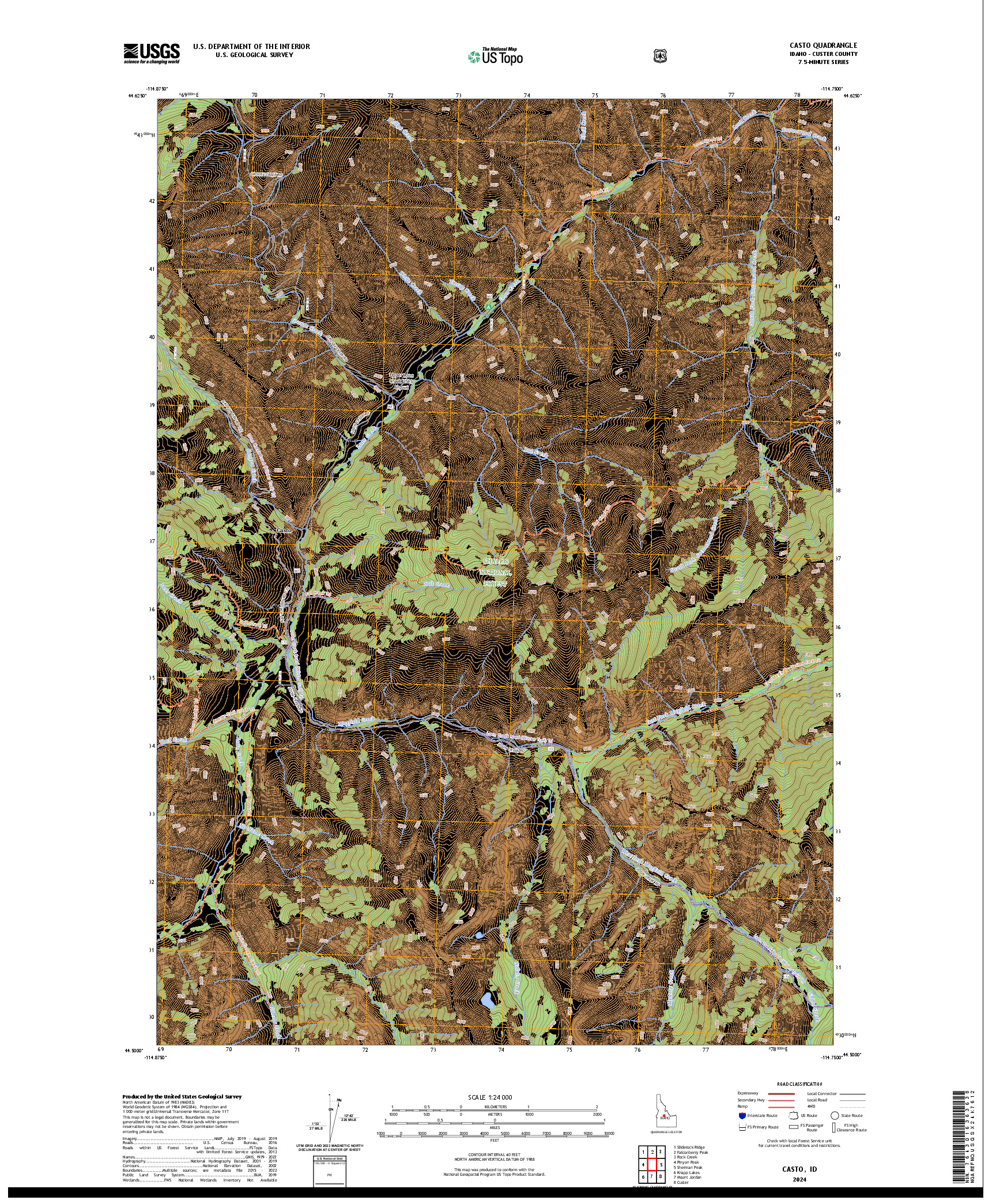 US TOPO 7.5-MINUTE MAP FOR CASTO, ID