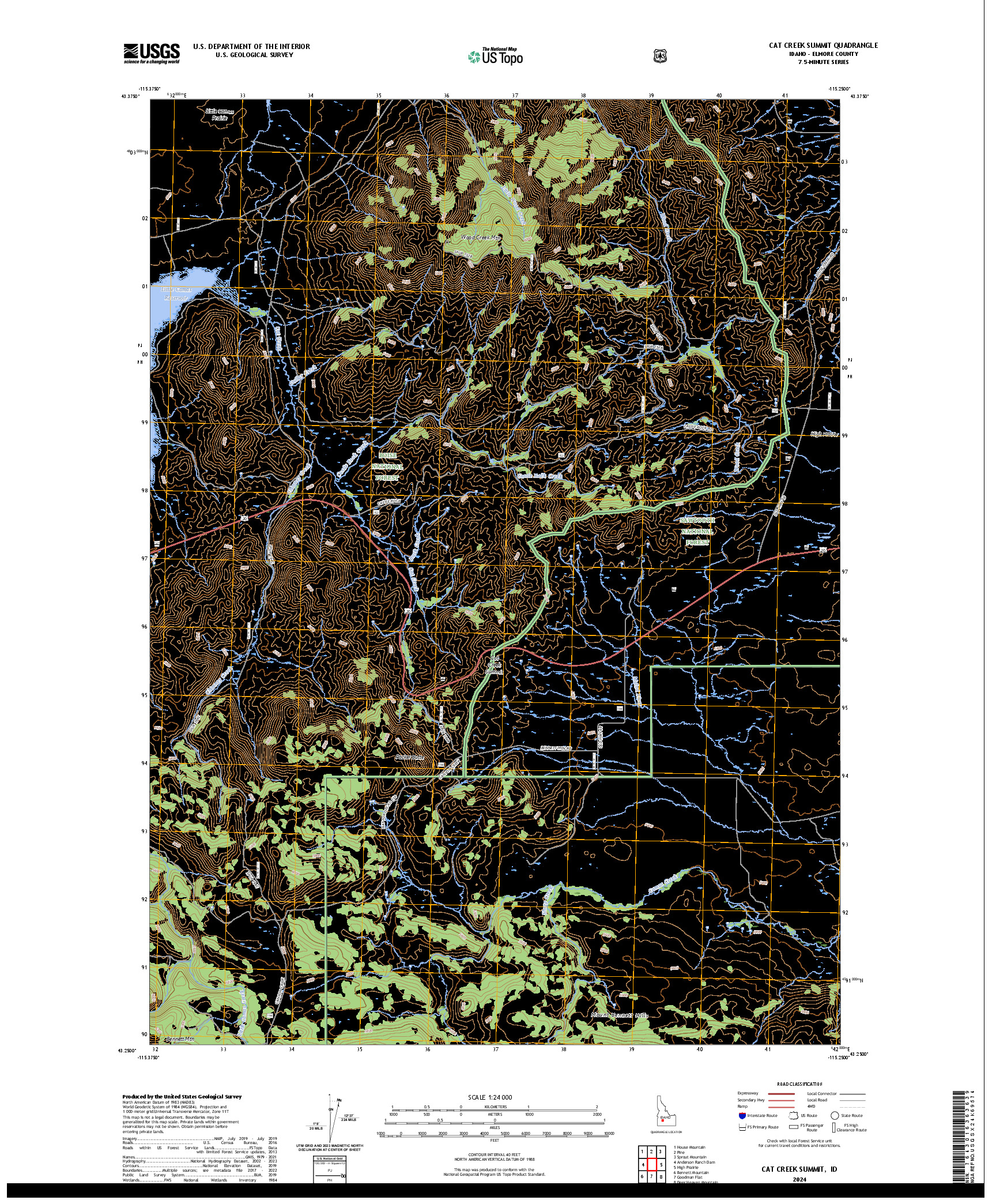 US TOPO 7.5-MINUTE MAP FOR CAT CREEK SUMMIT, ID