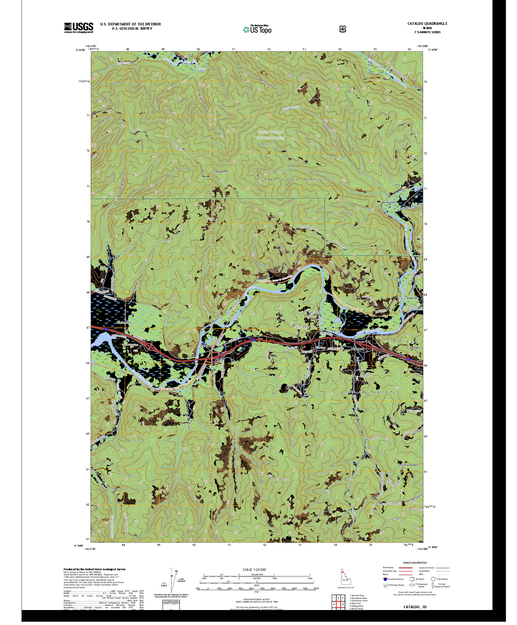 US TOPO 7.5-MINUTE MAP FOR CATALDO, ID