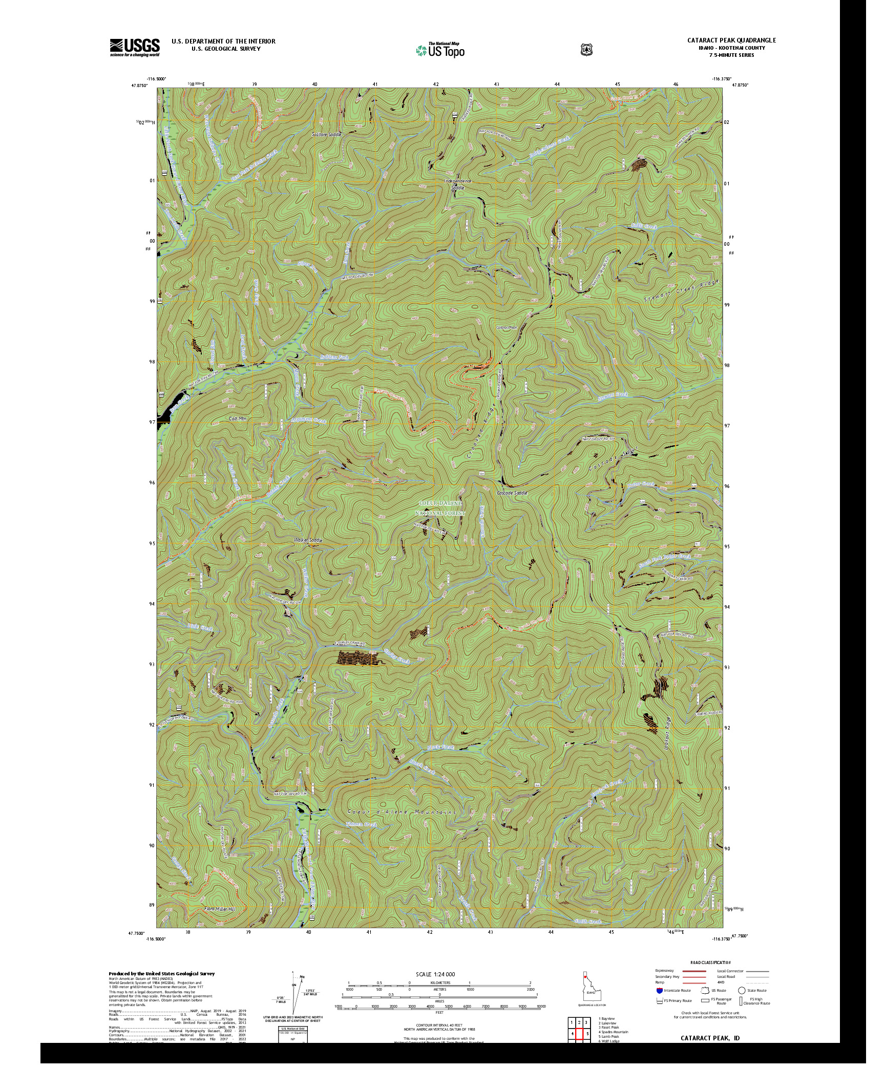 US TOPO 7.5-MINUTE MAP FOR CATARACT PEAK, ID