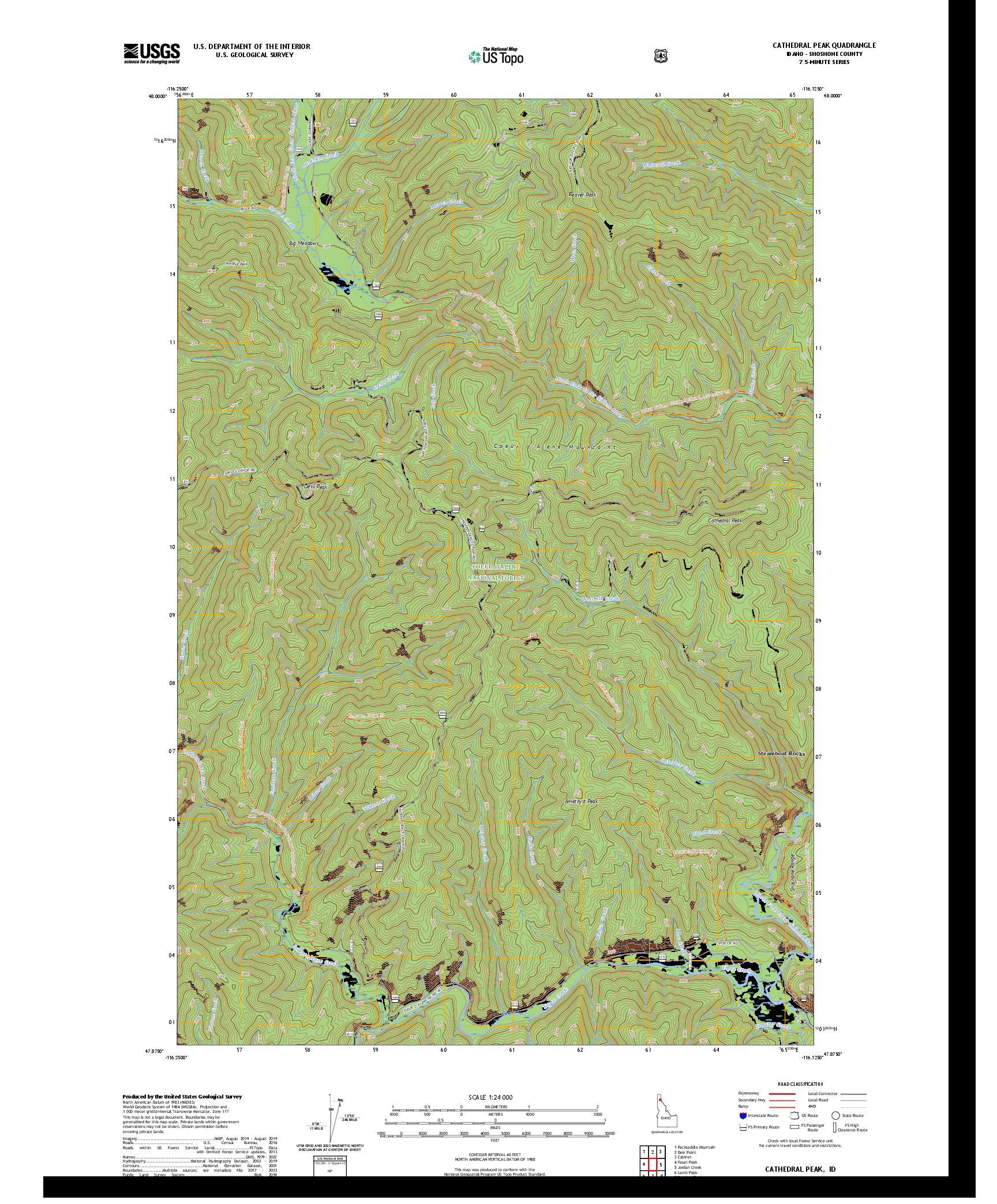 US TOPO 7.5-MINUTE MAP FOR CATHEDRAL PEAK, ID