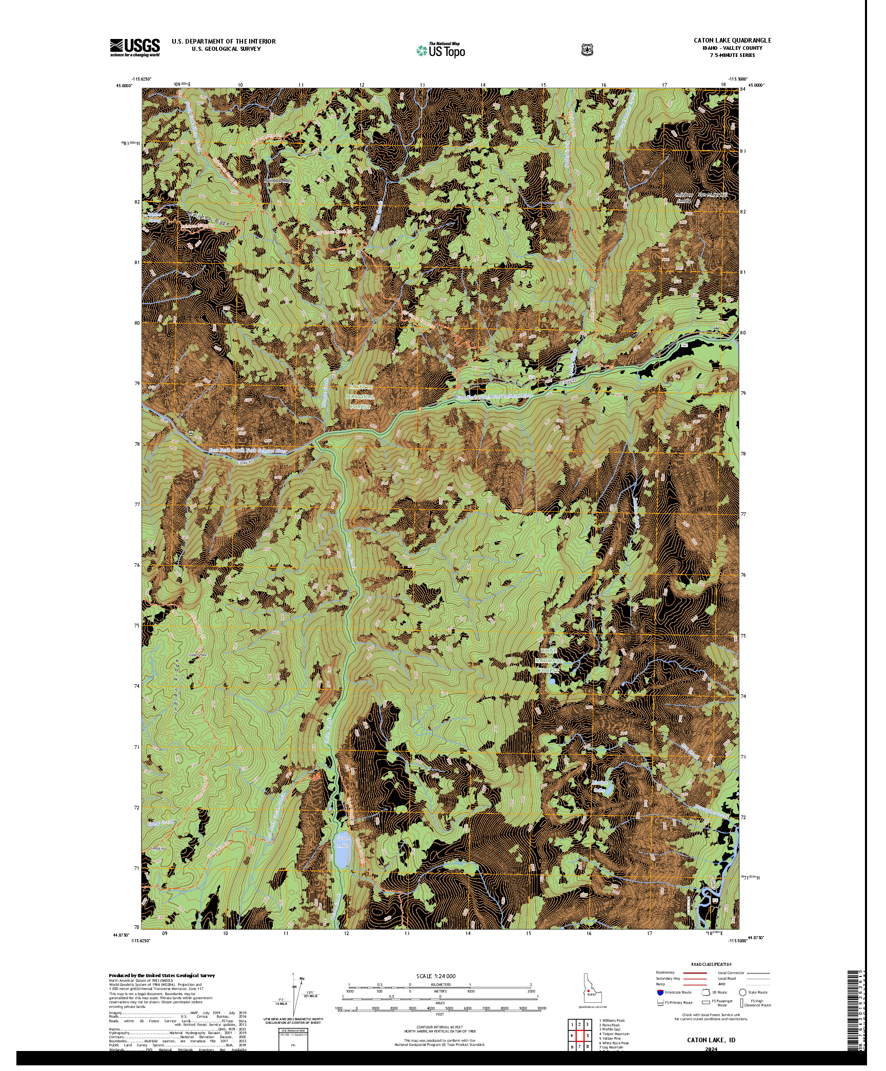 US TOPO 7.5-MINUTE MAP FOR CATON LAKE, ID