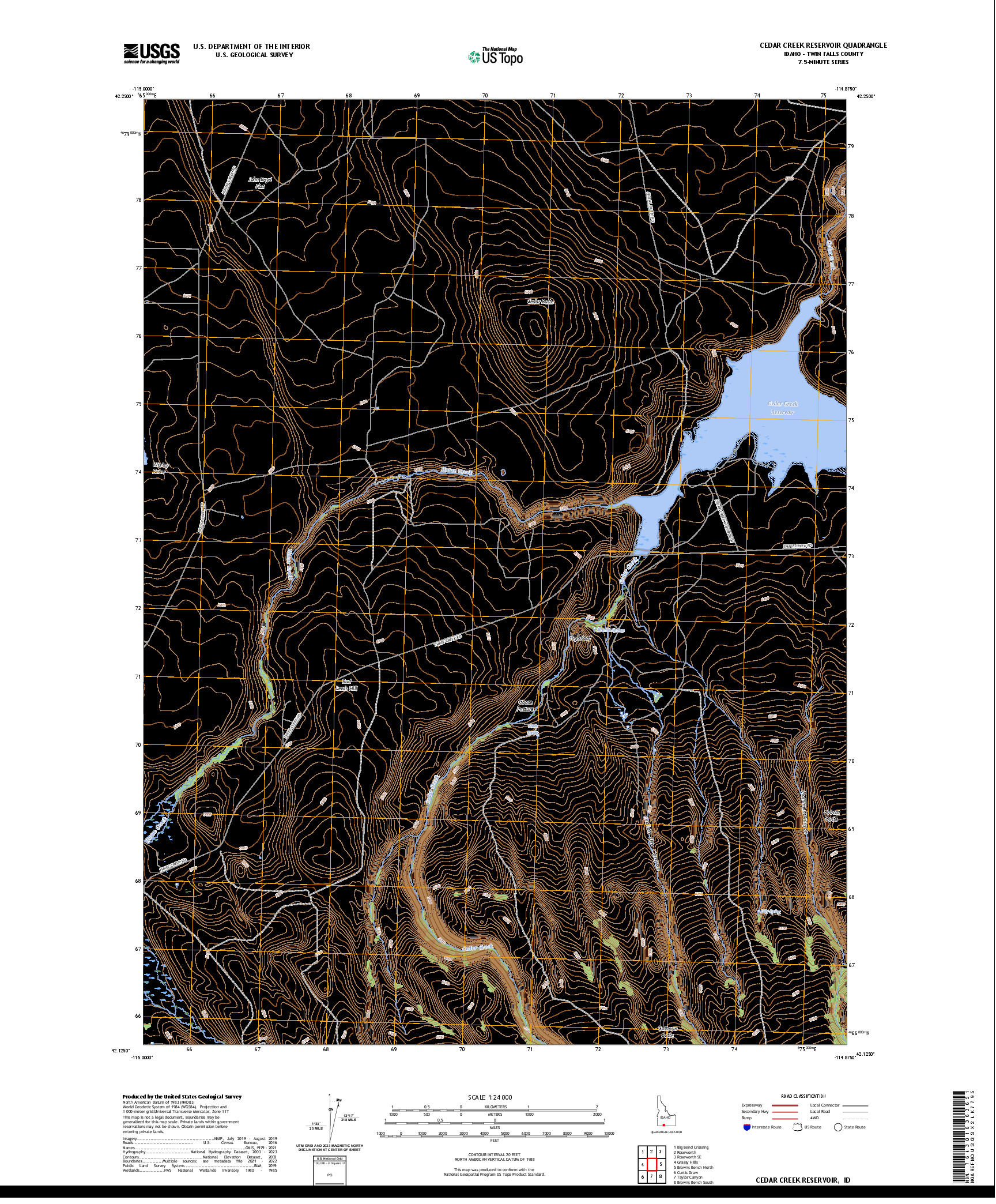 US TOPO 7.5-MINUTE MAP FOR CEDAR CREEK RESERVOIR, ID