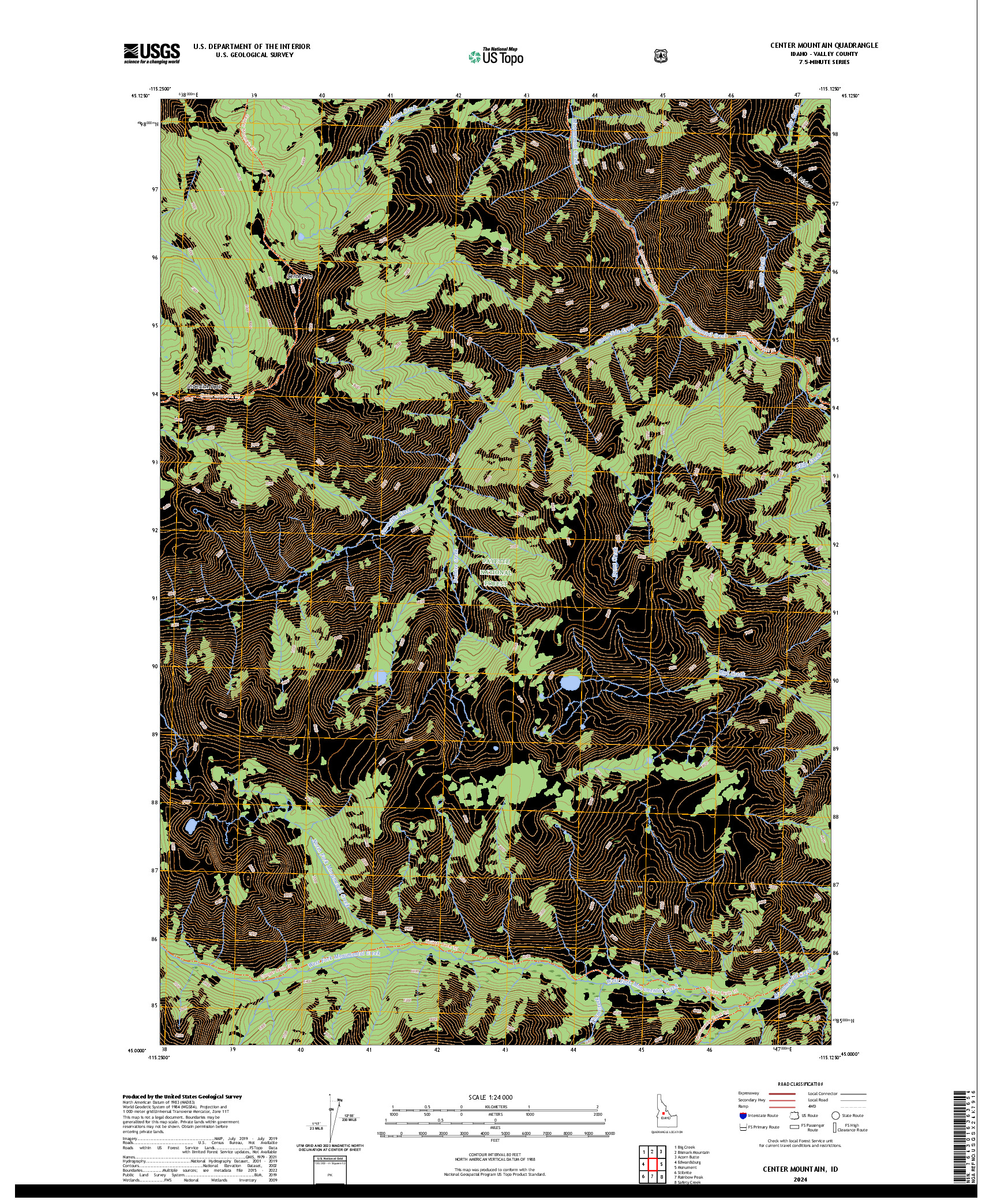 US TOPO 7.5-MINUTE MAP FOR CENTER MOUNTAIN, ID