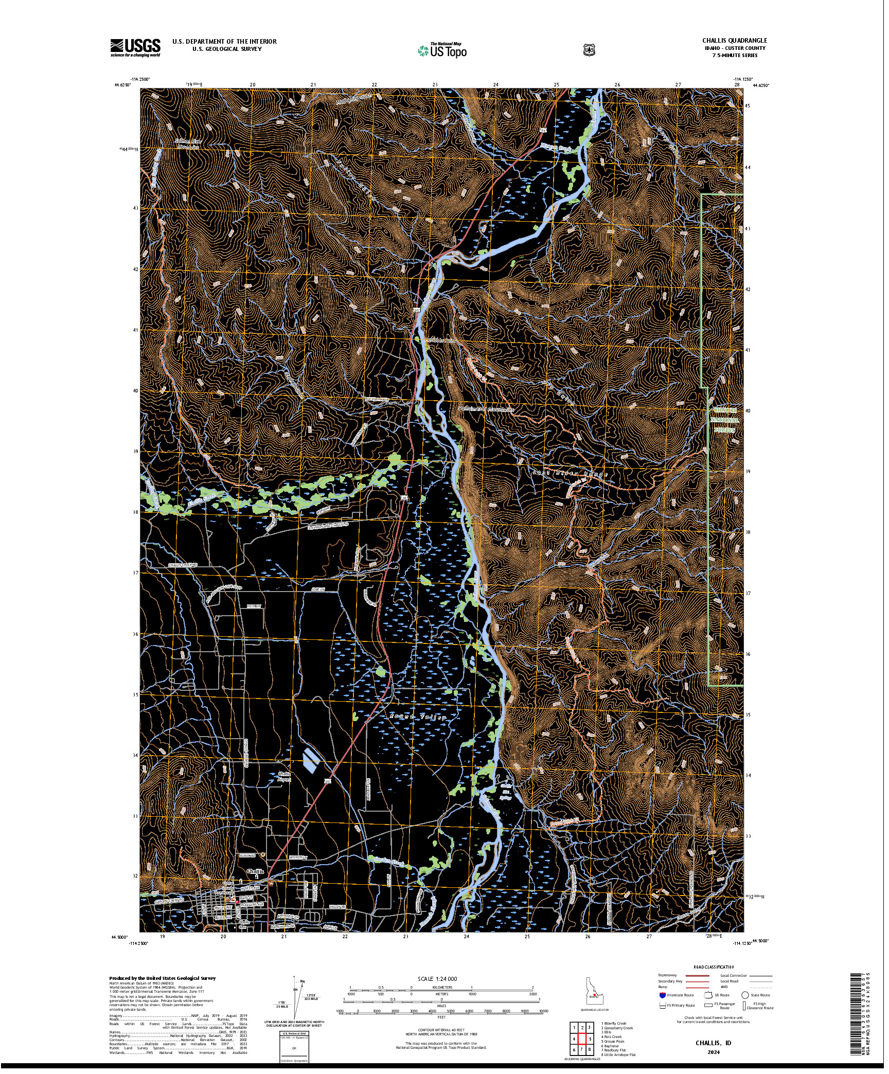 US TOPO 7.5-MINUTE MAP FOR CHALLIS, ID