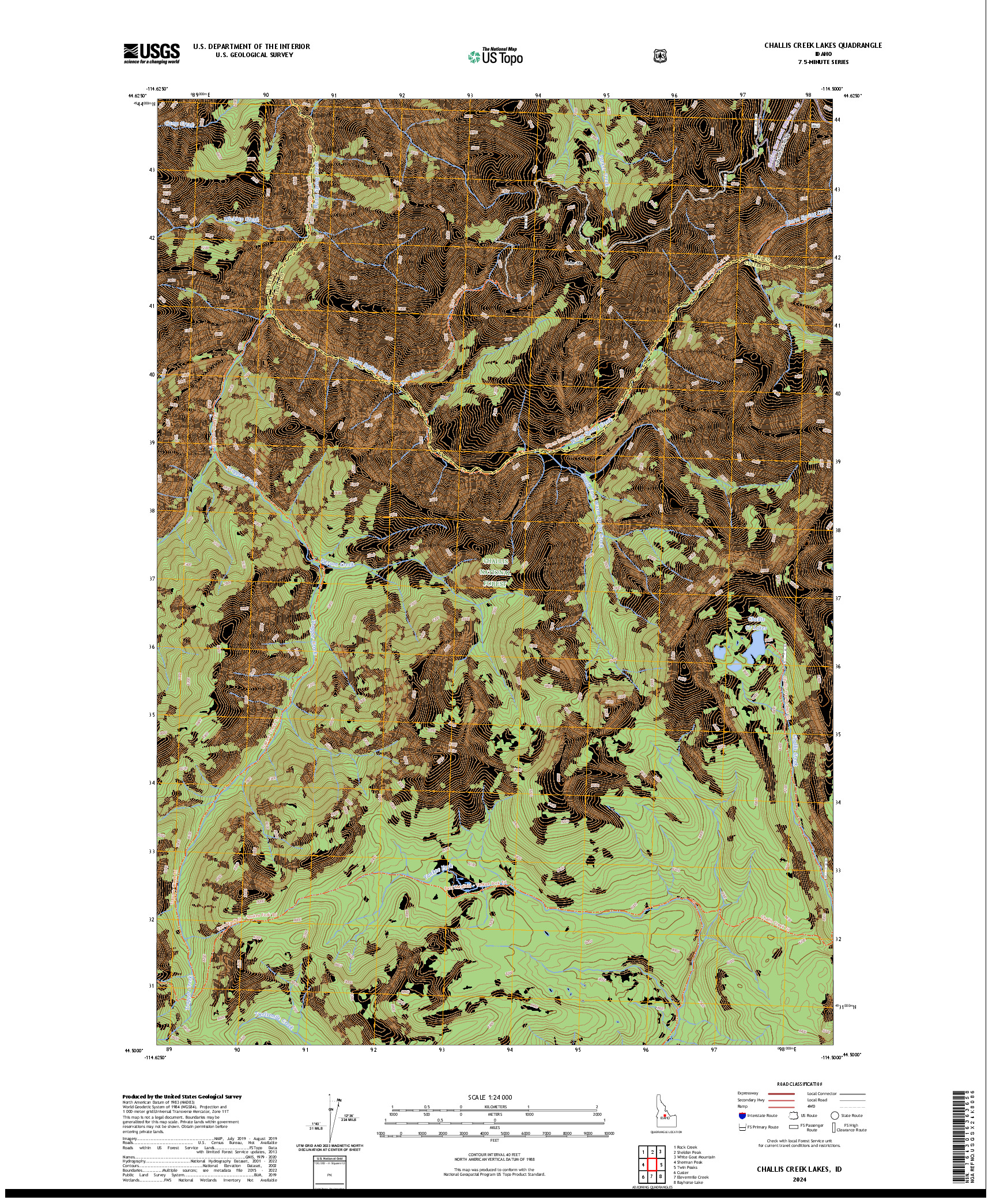 US TOPO 7.5-MINUTE MAP FOR CHALLIS CREEK LAKES, ID