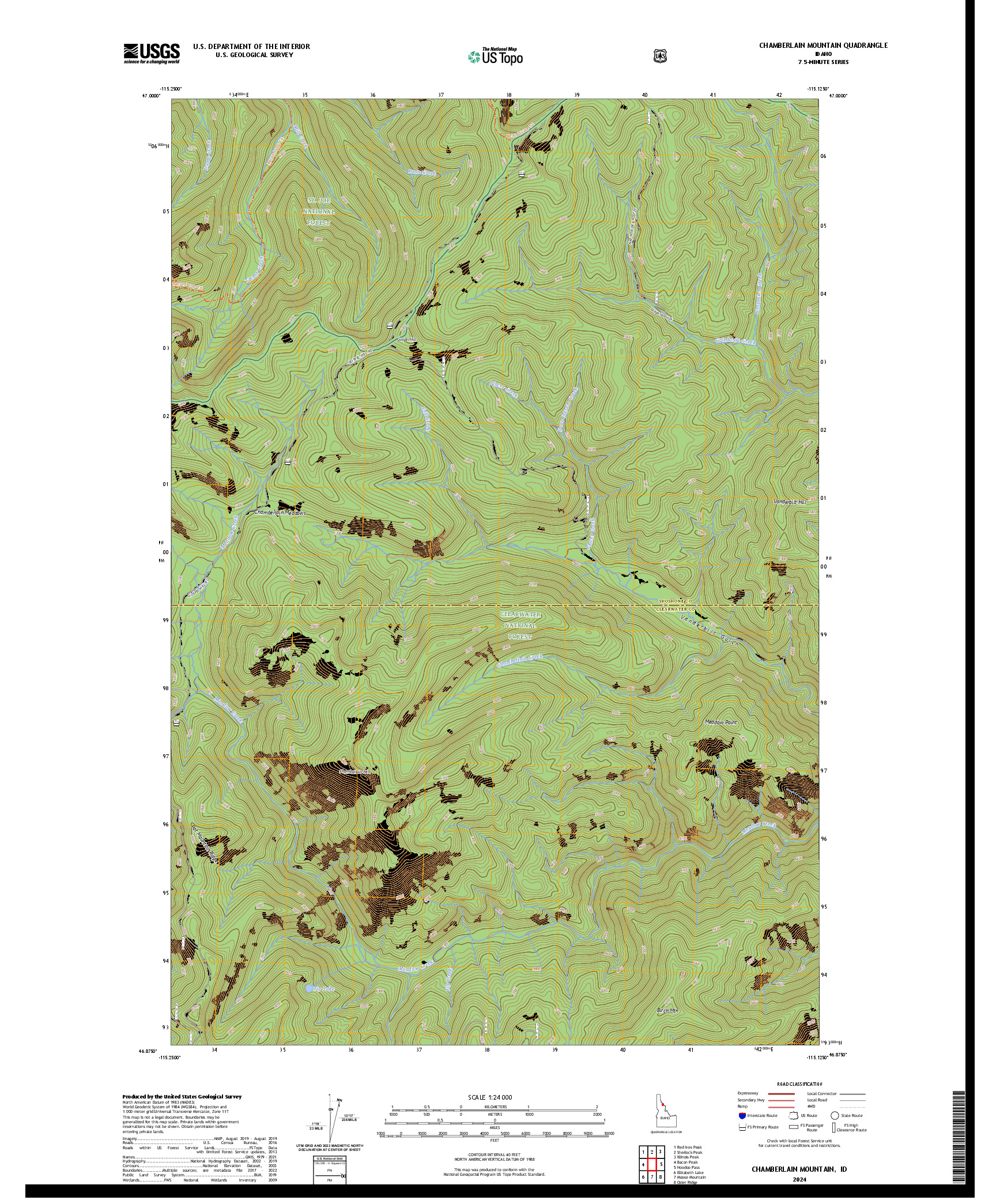 US TOPO 7.5-MINUTE MAP FOR CHAMBERLAIN MOUNTAIN, ID