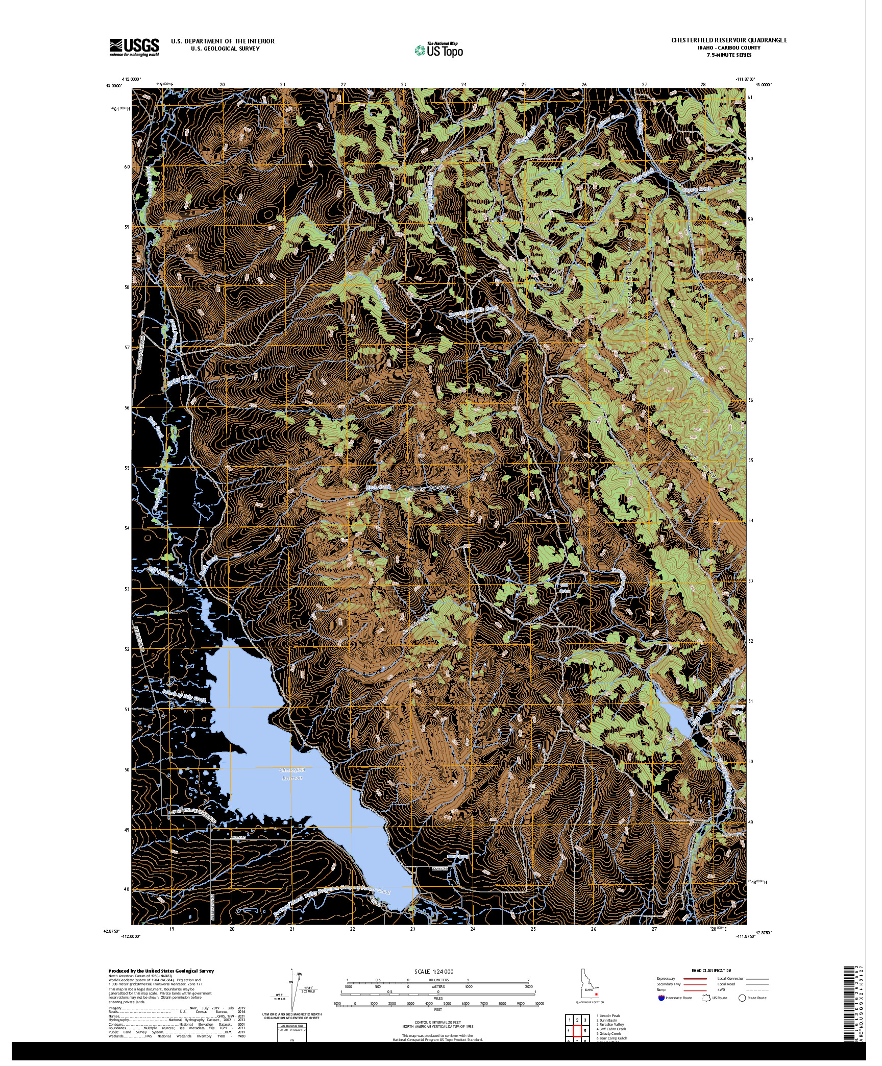 US TOPO 7.5-MINUTE MAP FOR CHESTERFIELD RESERVOIR, ID