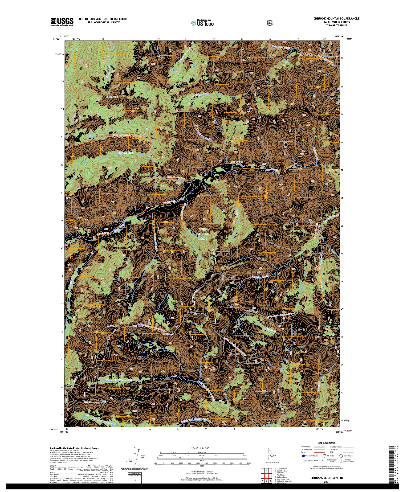 US TOPO 7.5-MINUTE MAP FOR CHINOOK MOUNTAIN, ID