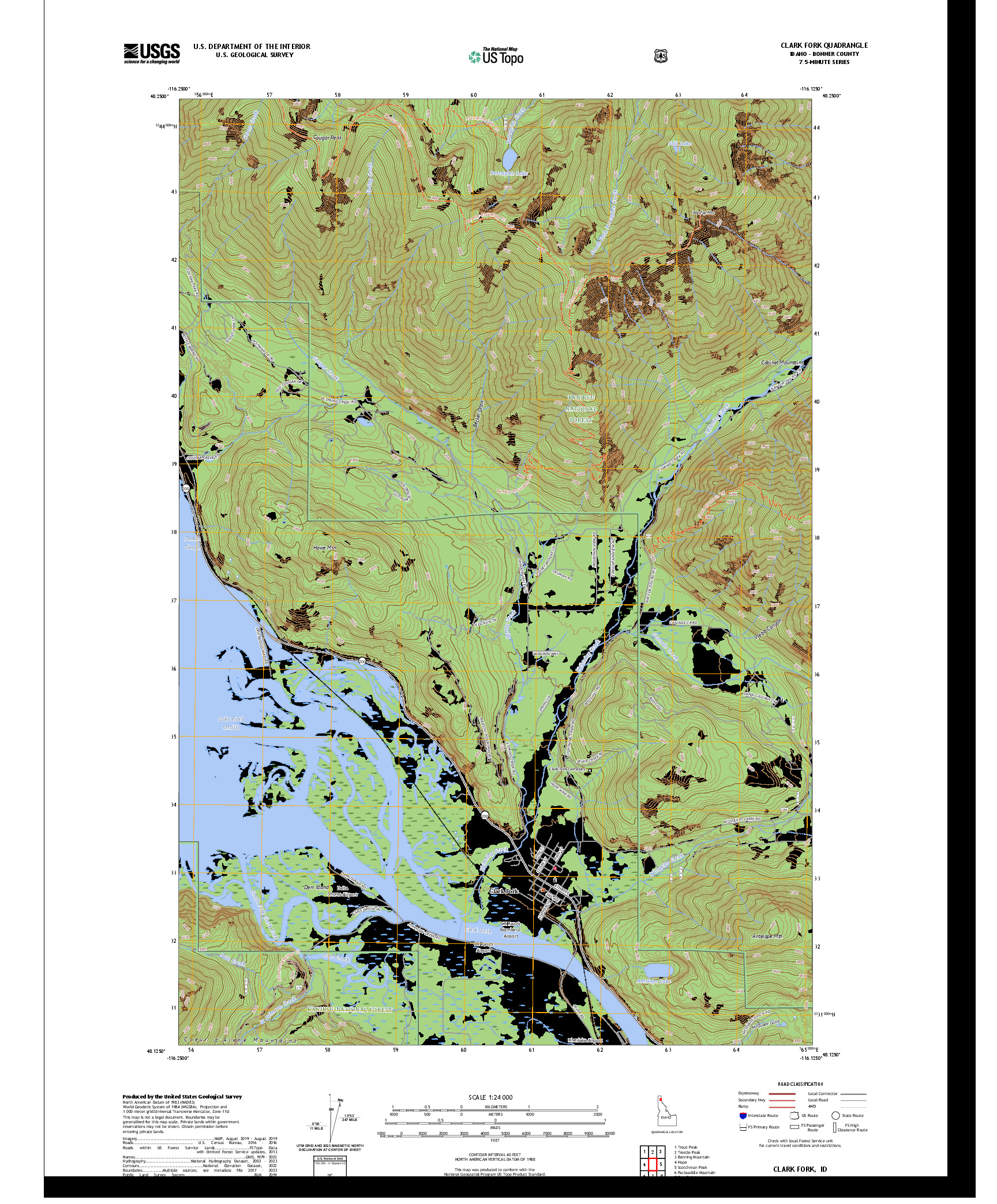 US TOPO 7.5-MINUTE MAP FOR CLARK FORK, ID