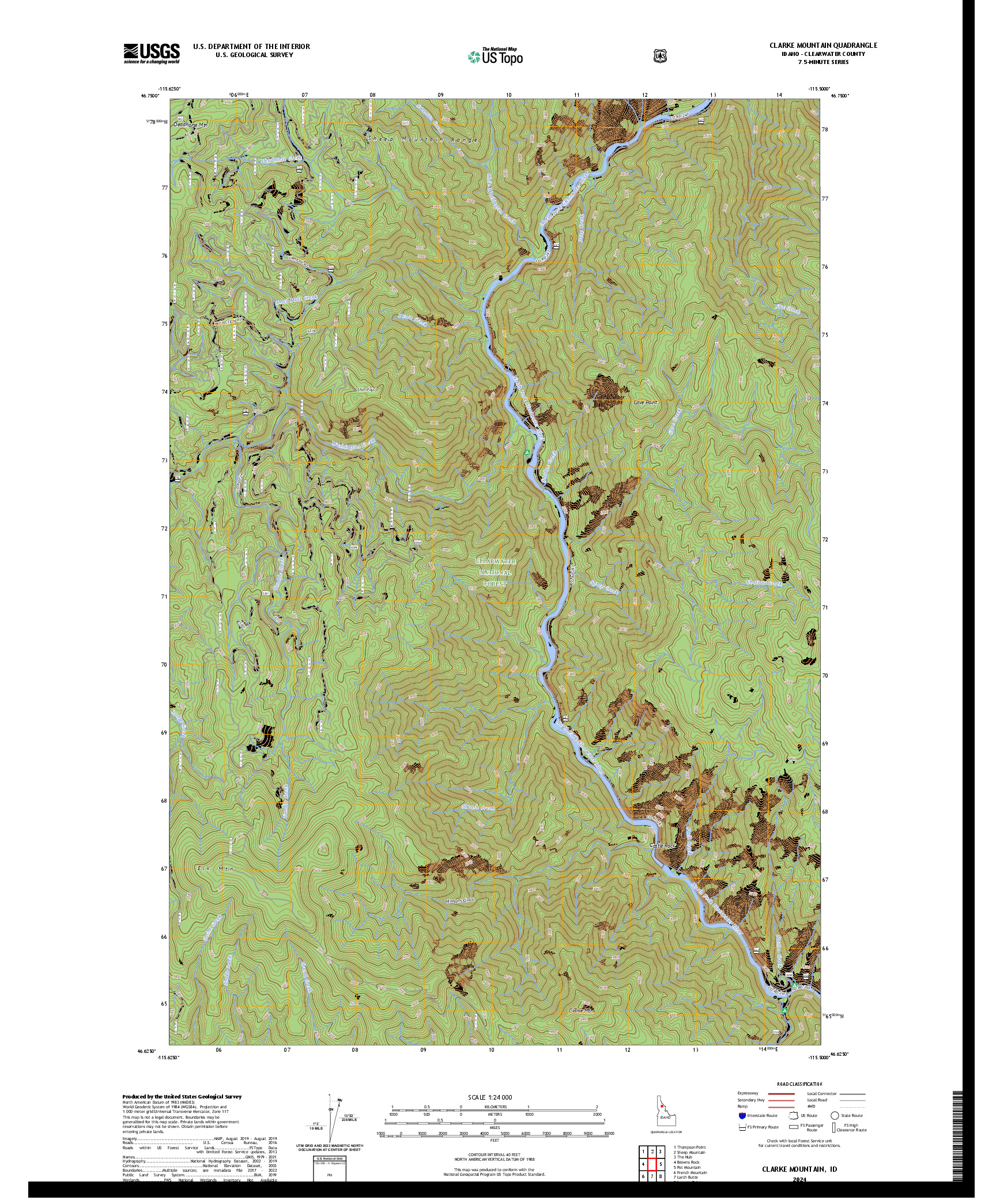 US TOPO 7.5-MINUTE MAP FOR CLARKE MOUNTAIN, ID