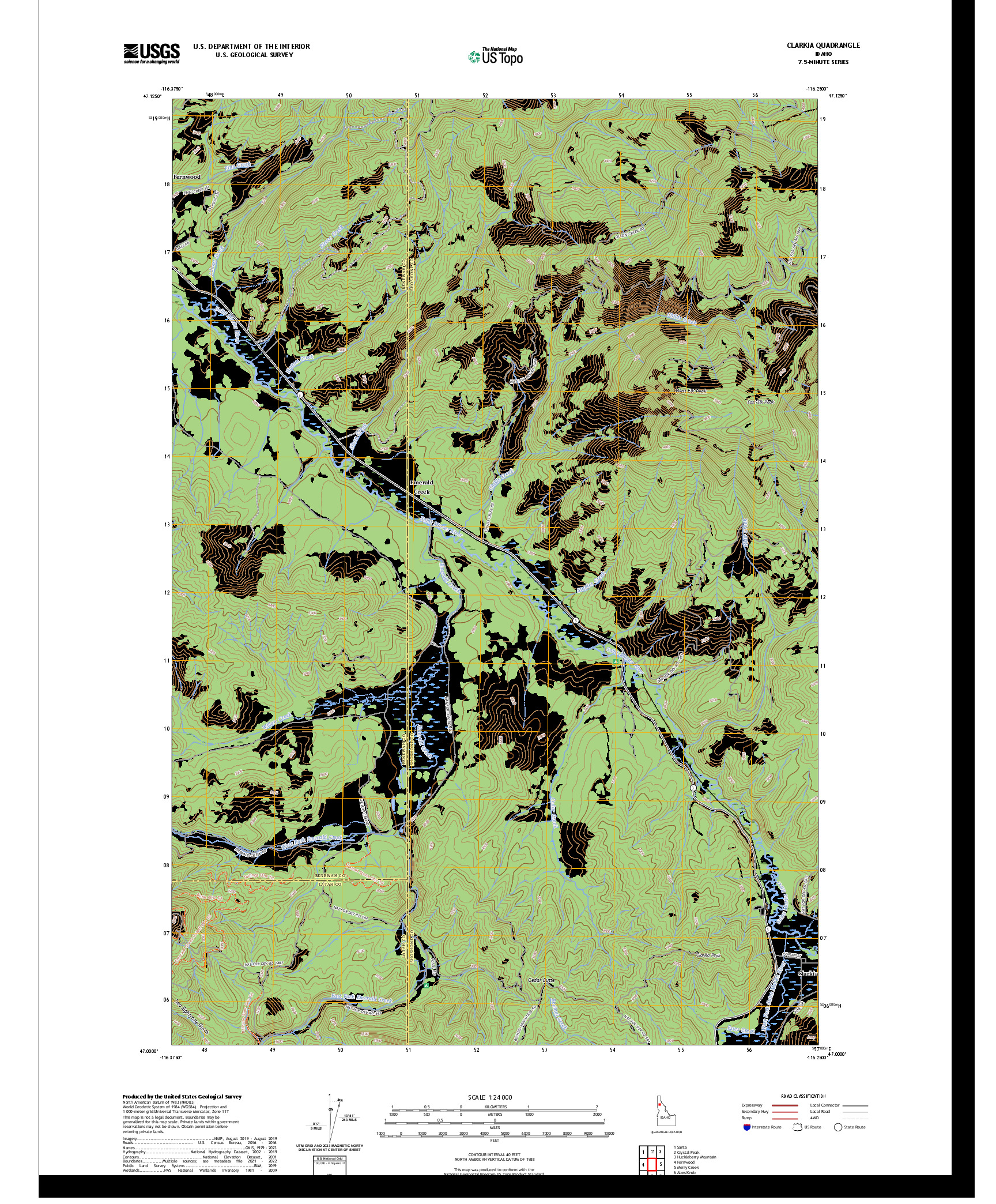 US TOPO 7.5-MINUTE MAP FOR CLARKIA, ID