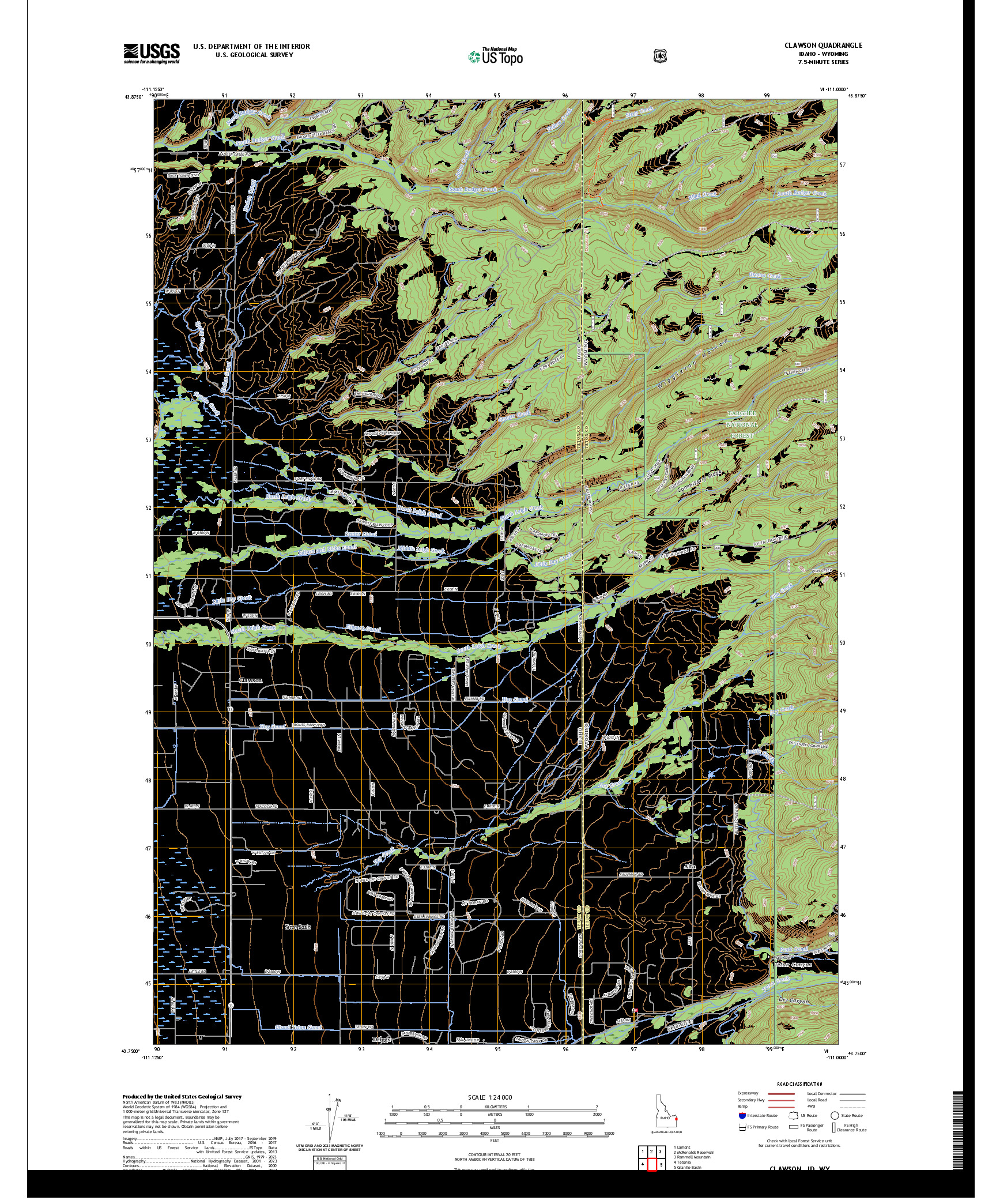 US TOPO 7.5-MINUTE MAP FOR CLAWSON, ID,WY