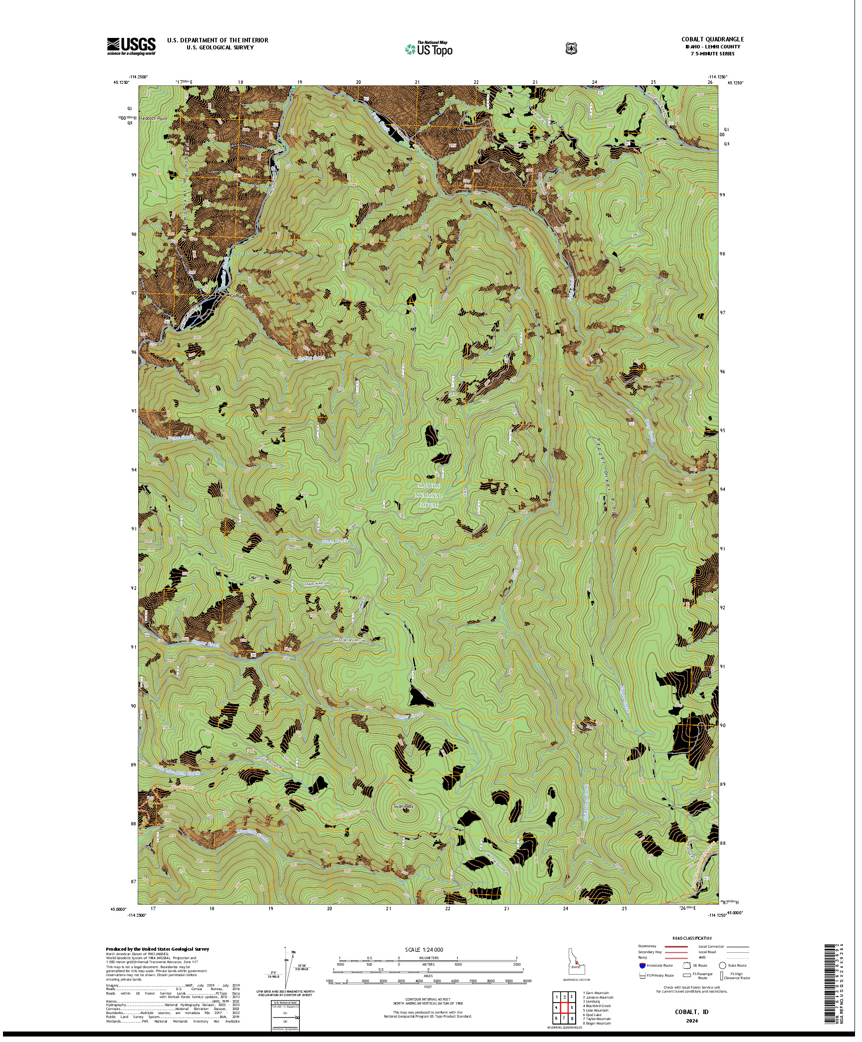 US TOPO 7.5-MINUTE MAP FOR COBALT, ID