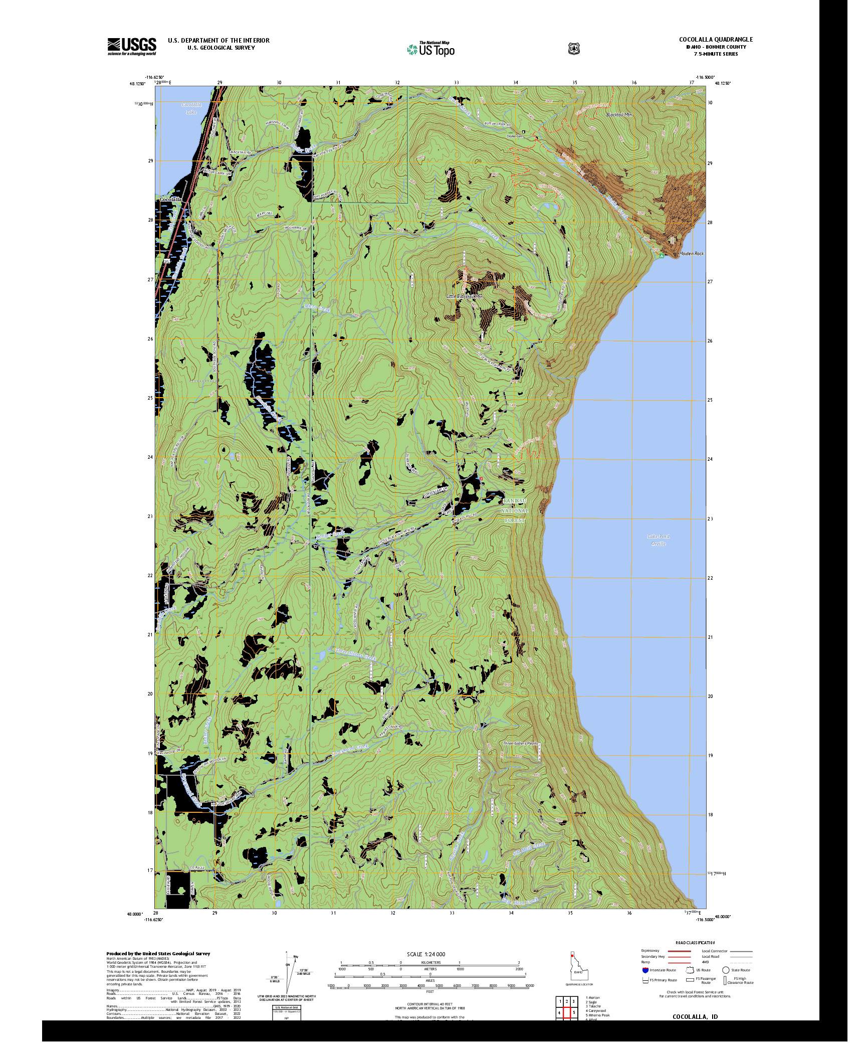 US TOPO 7.5-MINUTE MAP FOR COCOLALLA, ID