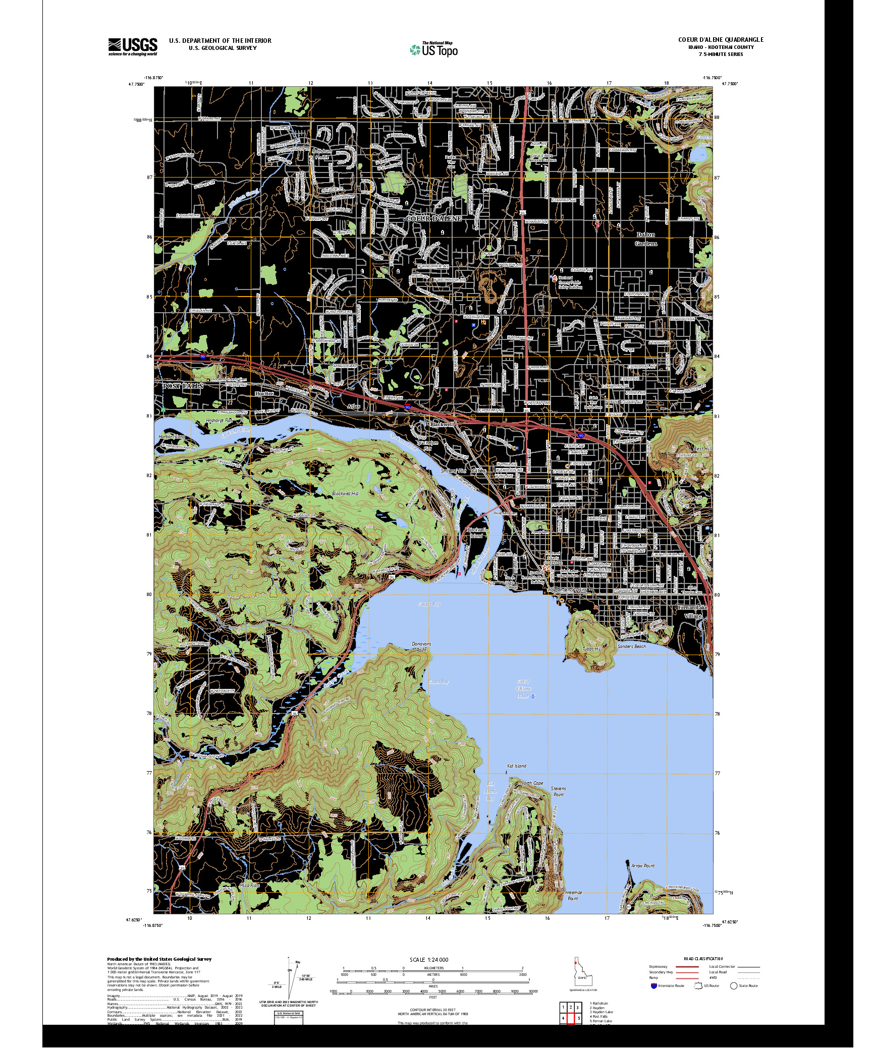 US TOPO 7.5-MINUTE MAP FOR COEUR D'ALENE, ID