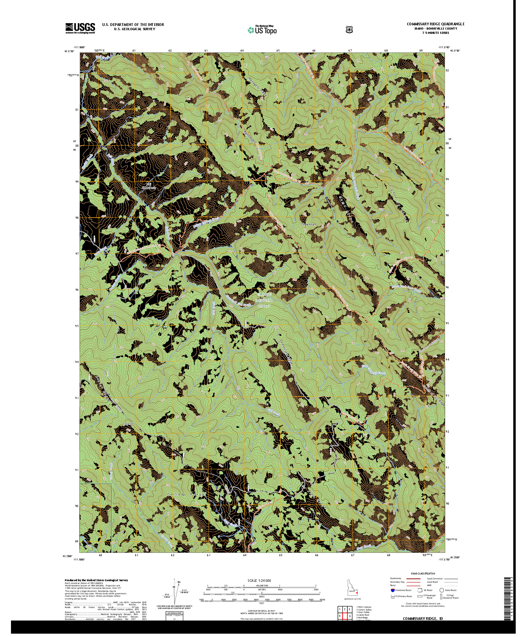 US TOPO 7.5-MINUTE MAP FOR COMMISSARY RIDGE, ID