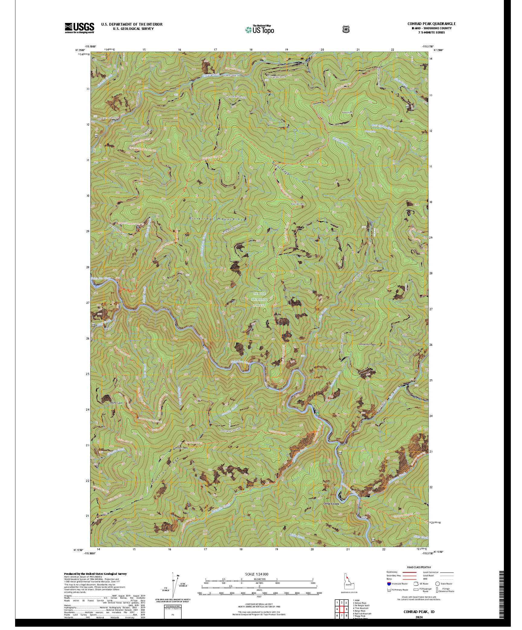 US TOPO 7.5-MINUTE MAP FOR CONRAD PEAK, ID