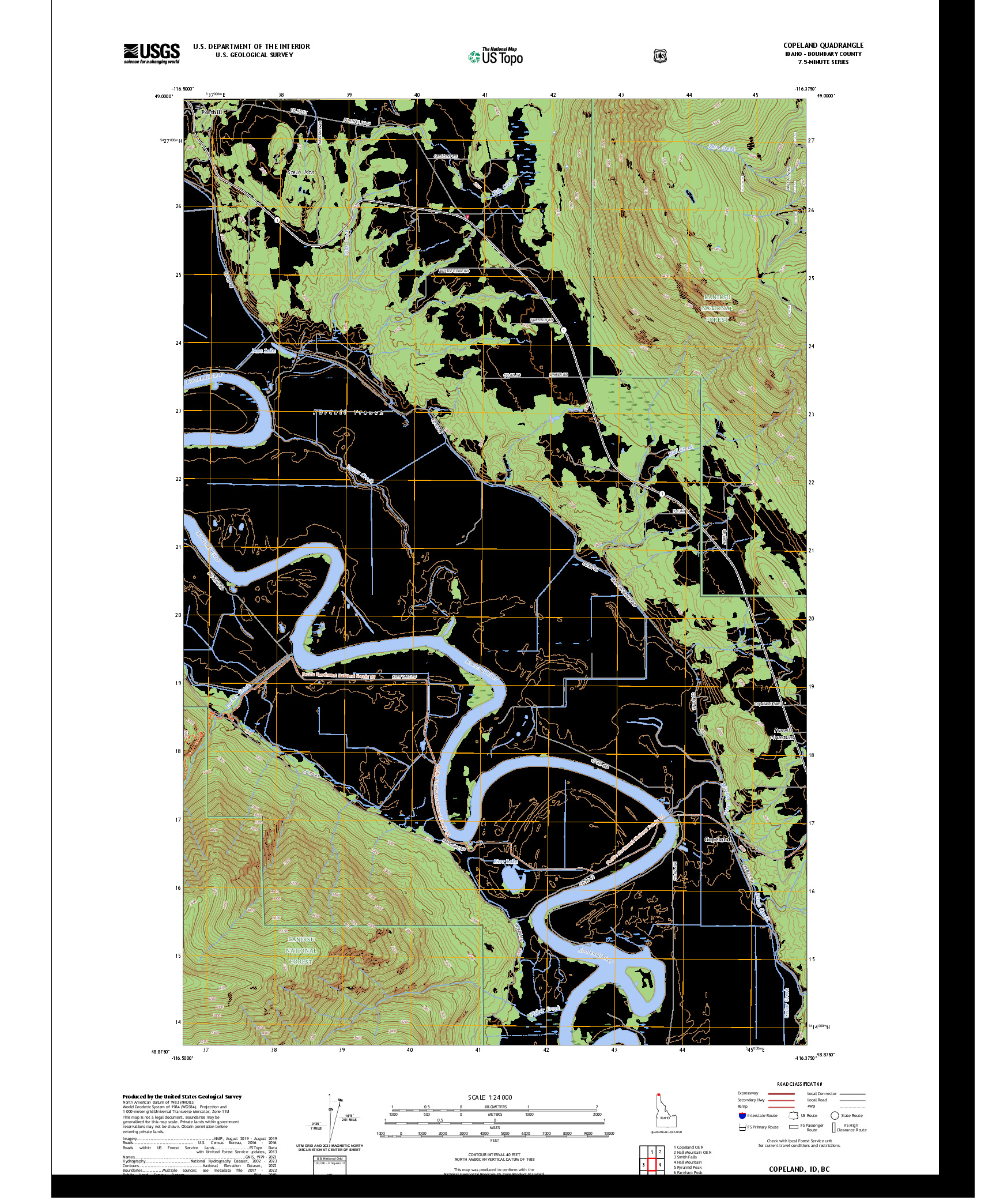 US TOPO 7.5-MINUTE MAP FOR COPELAND, ID,BC