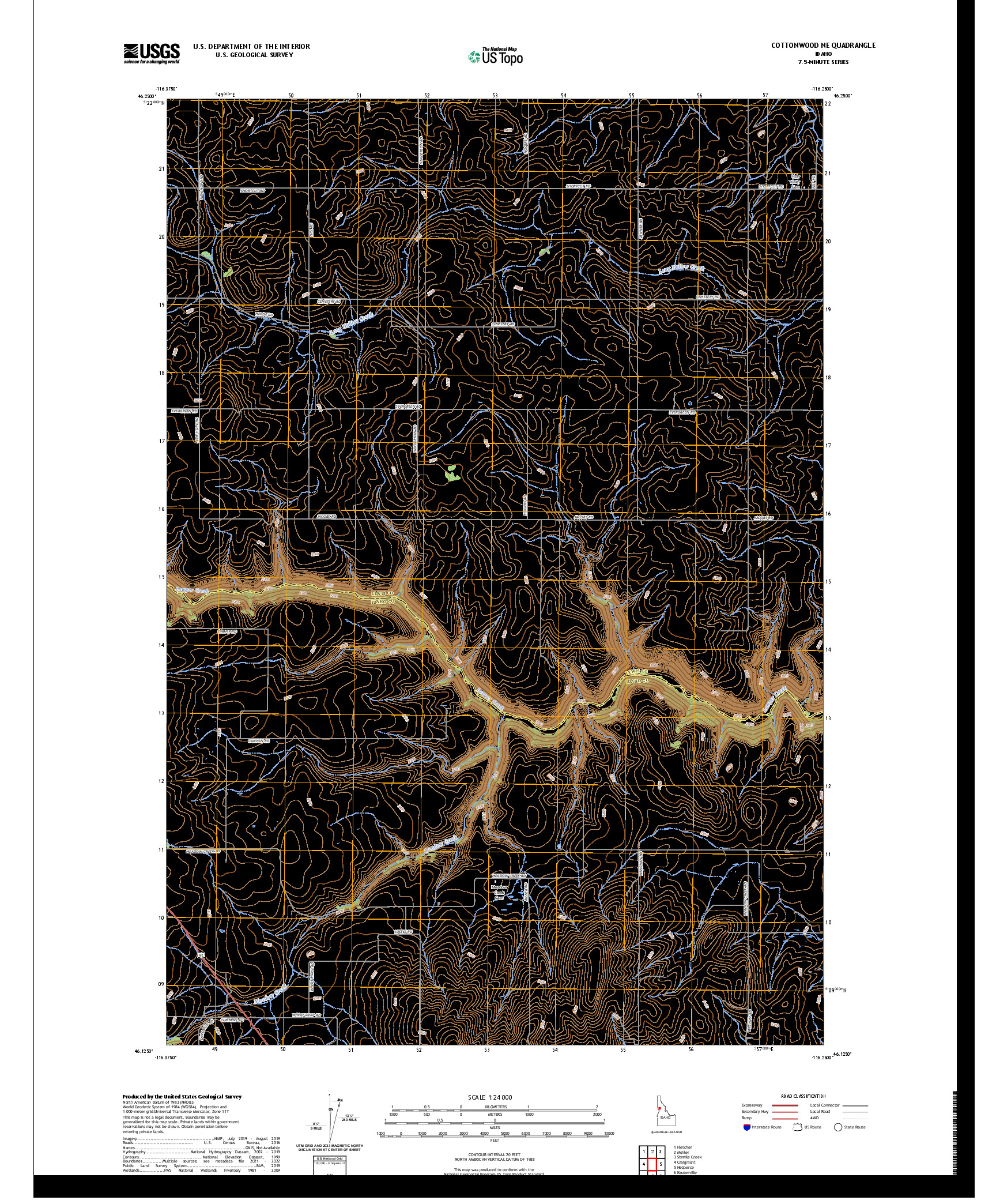 US TOPO 7.5-MINUTE MAP FOR COTTONWOOD NE, ID